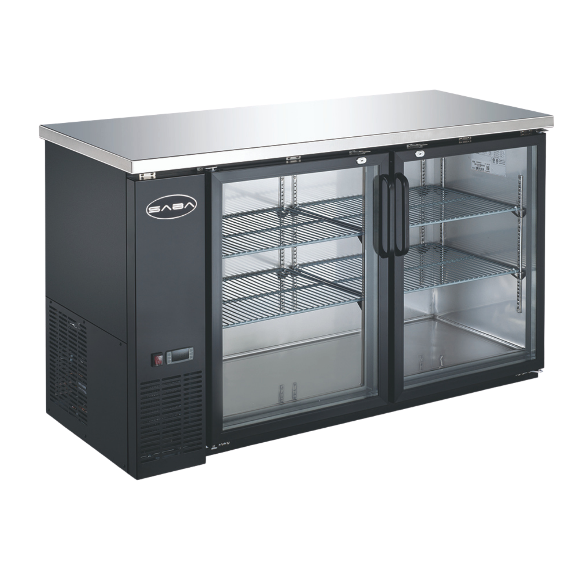 SABA - 24" Depth 60" Two Glass Door Commercial Back Bar Cooler (Black) - SBB-24-60G