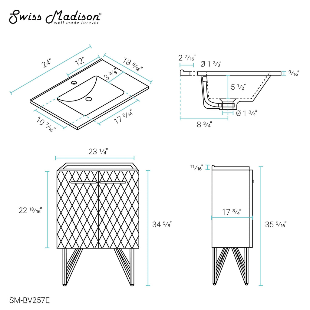 Swiss Madison Annecy 24" Bathroom Vanity in Diamond Grey - SM-BV257E - Backyard Provider