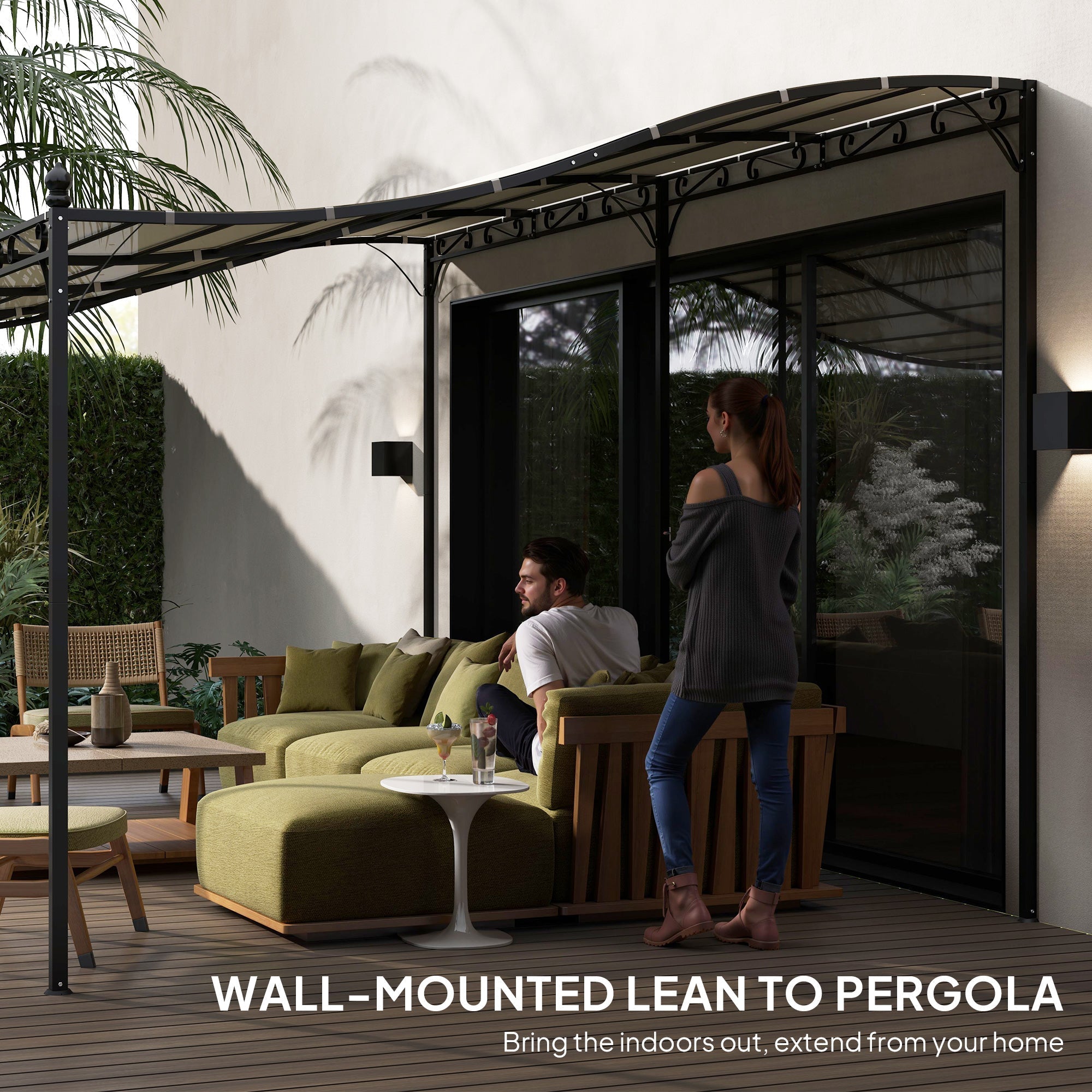 Outsunny 10' x 16' Wall-Mounted Metal Patio Canopy with Drainage Holes, Cream White - 84C-582V00CW
