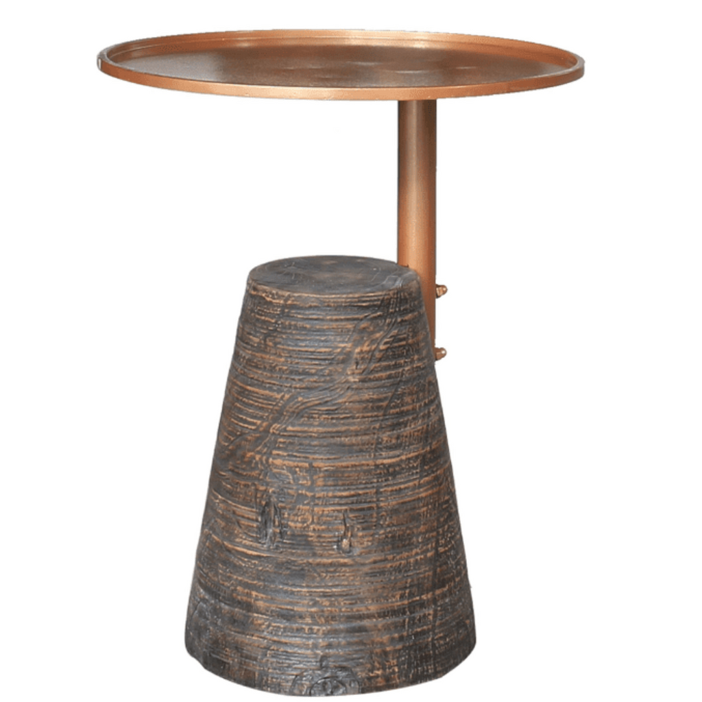 New Pacific Direct Millen Reclaimed Teak Wood Side/ End Table w/ Steel Tray Top 9600038 - 9600038