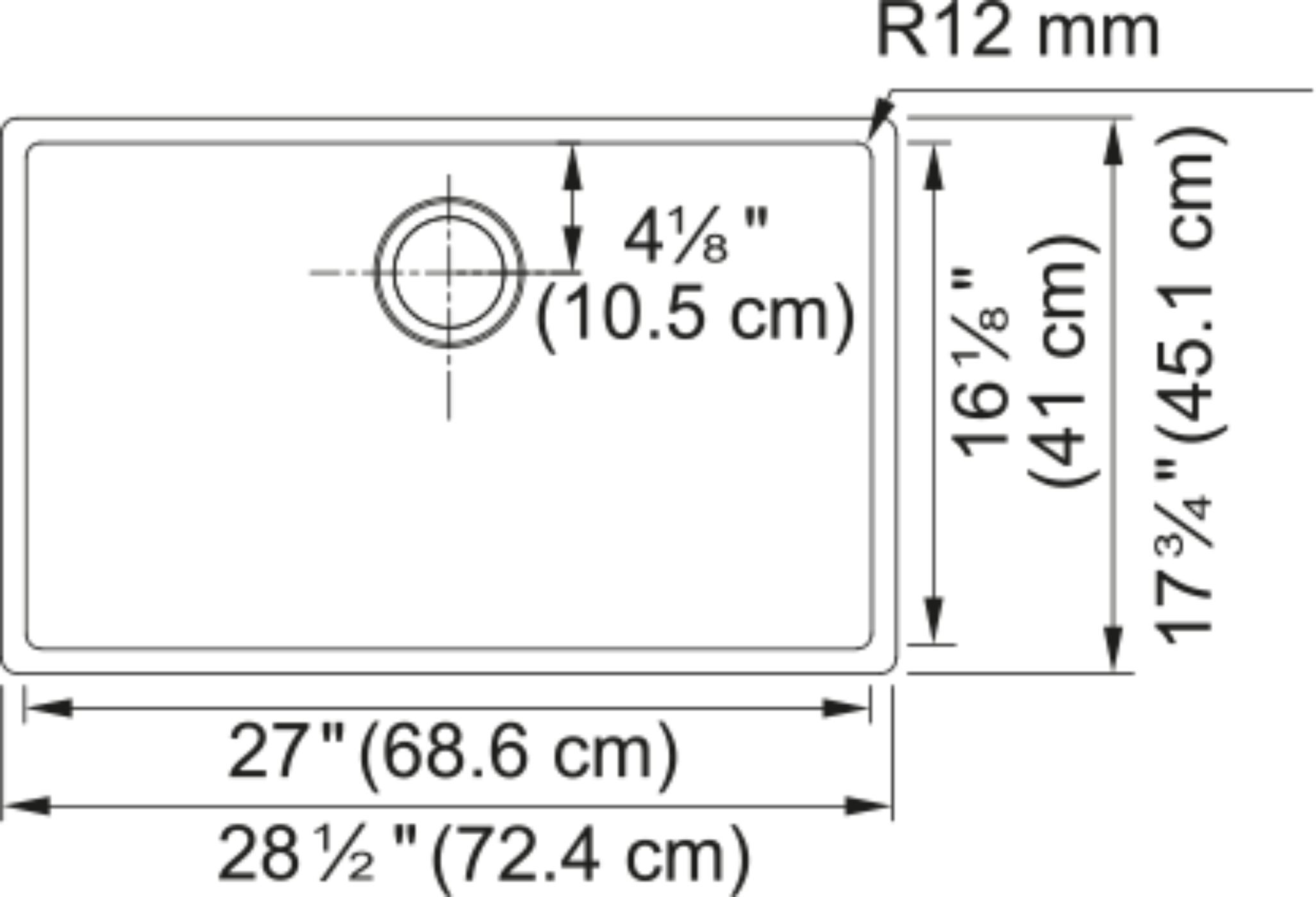 FRANKE CUX11027ADA 27 Inch Undermount Single Bowl Stainless Steel Kitchen Sink ADA Compliant Design
