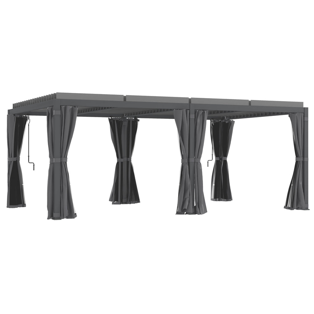 Outsunny 12' x 19' Aluminum Pergola with Adjustable Louvers, Curtains & Netting, Dark Gray- 84C - 509V00CG