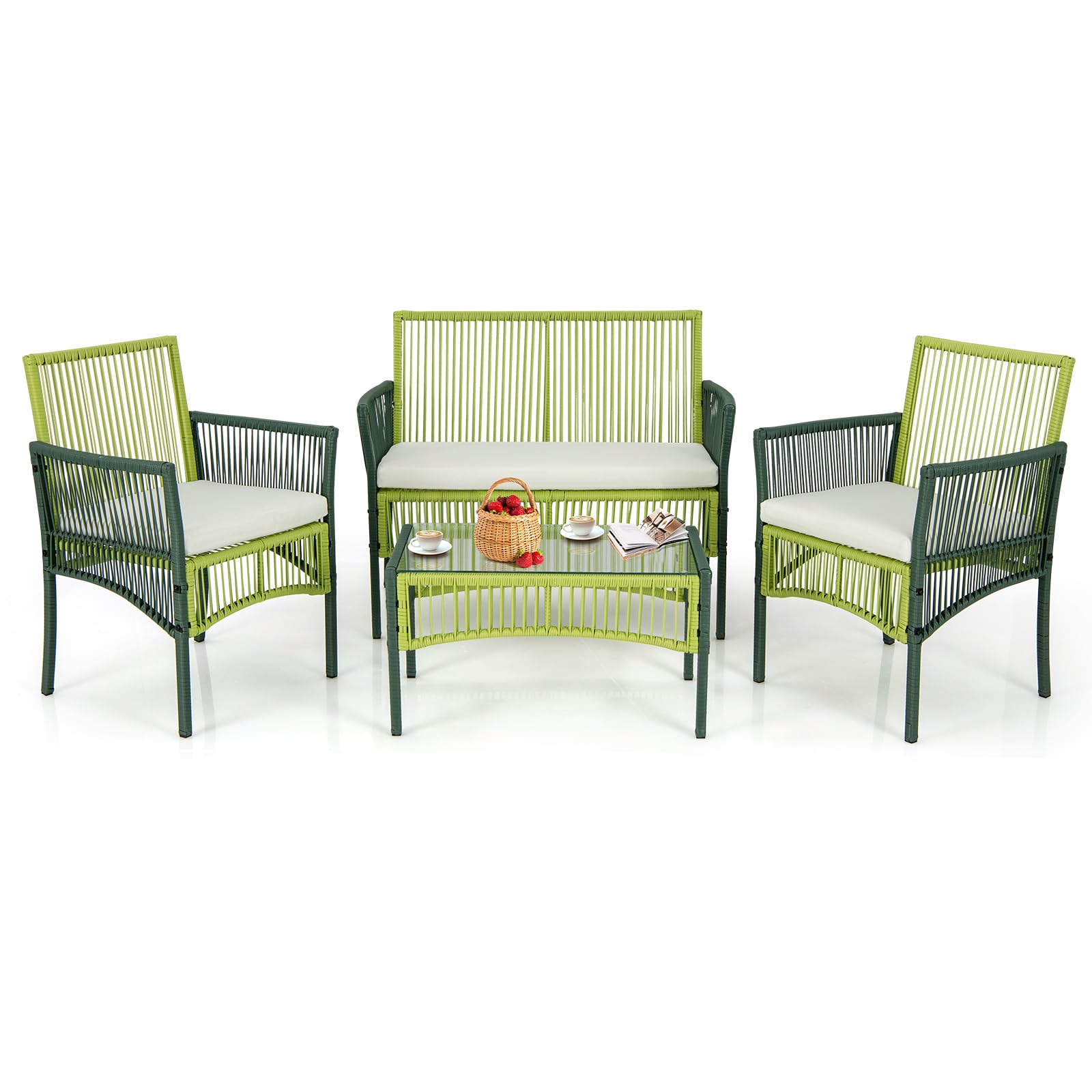 Tangkula 4 Pieces Outdoor Rattan Chair Set for Backyard, Poolside, Balcony - NP11282