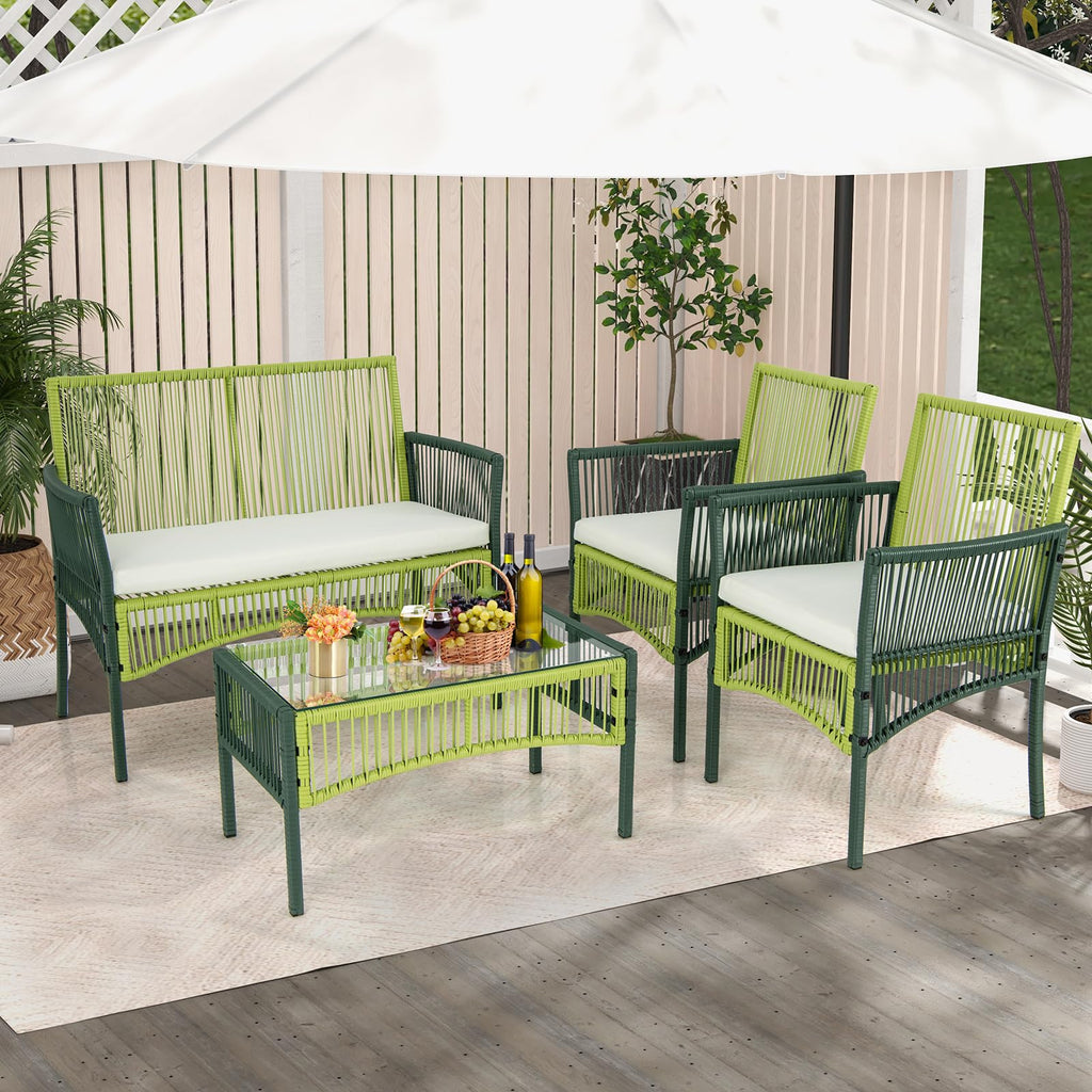 Tangkula 4 Pieces Outdoor Rattan Chair Set for Backyard, Poolside, Balcony - NP11282