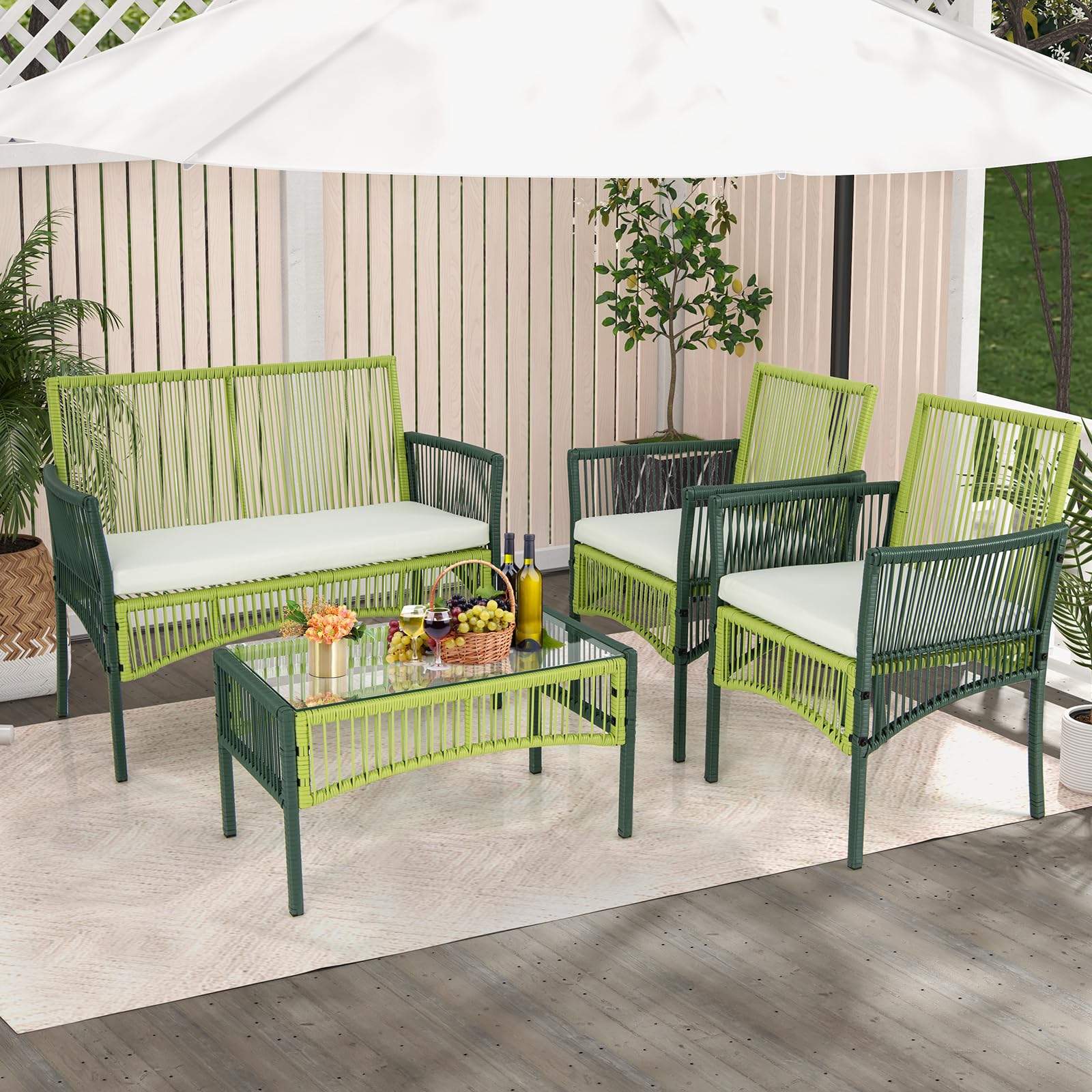 Tangkula 4 Pieces Outdoor Rattan Chair Set for Backyard, Poolside, Balcony - NP11282