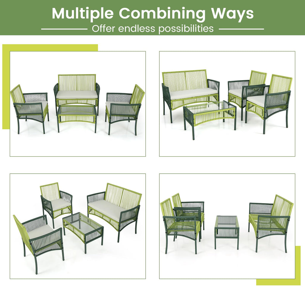 Tangkula 4 Pieces Outdoor Rattan Chair Set for Backyard, Poolside, Balcony - NP11282