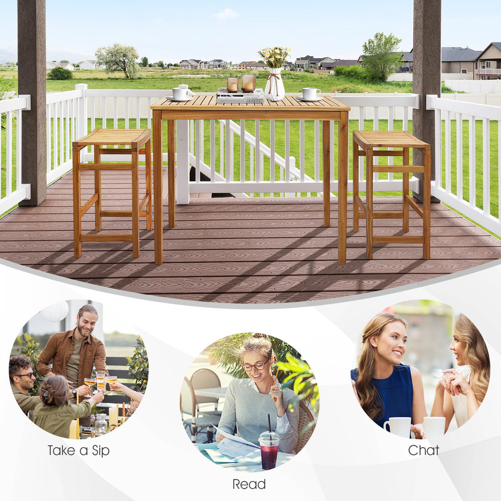 Tangkula 5 Piece Outdoor Acacia Wood Bar Table Set - HW71325+HW71326-4+HW71326-2 Price