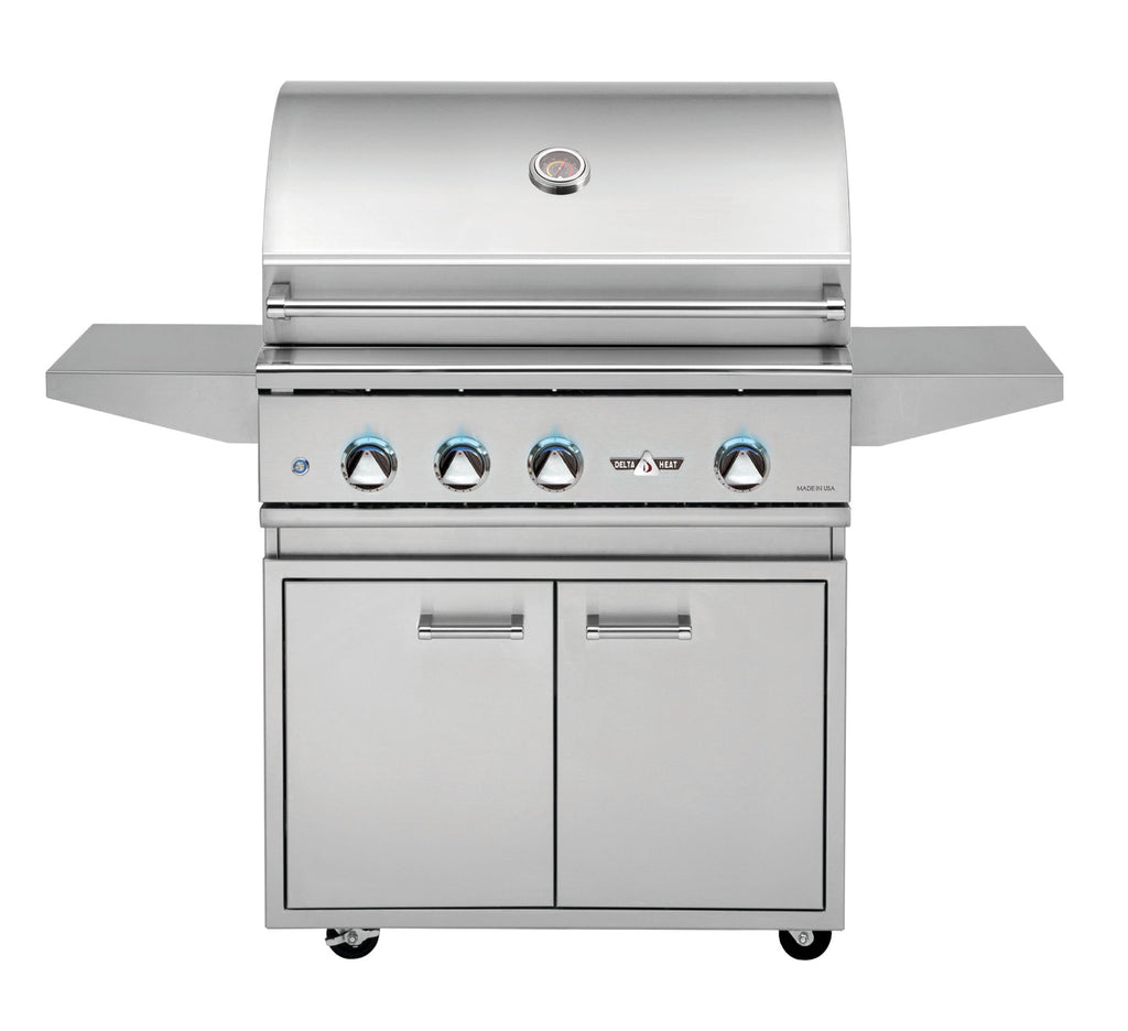 Delta Heat 32 Inch Propane Grill on Cart with Infrared Rotisserie and Sear Zone - DHGB32-C + DHBQ32RS-DL