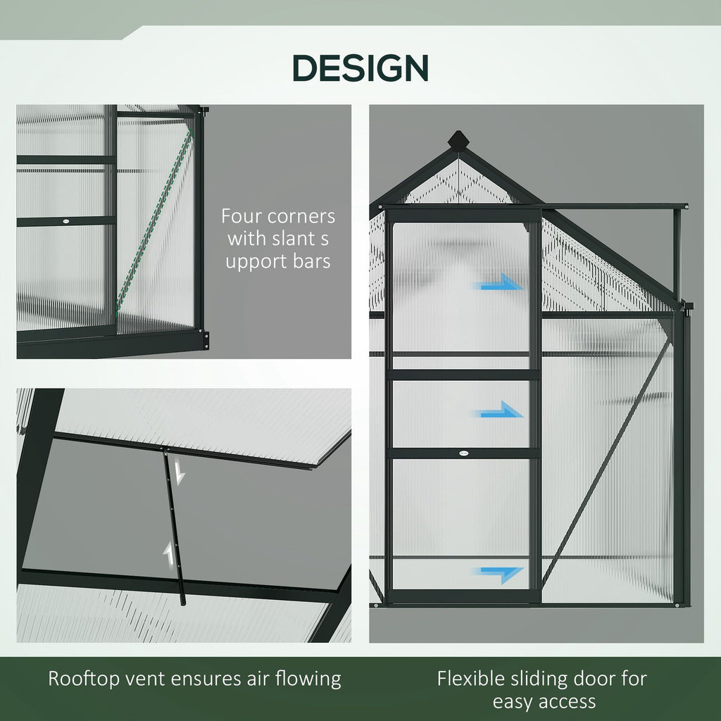 Outsunny 6' x 6' Polycarbonate Greenhouse with Rain Gutter and Roof Vent for Outdoor Garden, Gray - 845-058GY