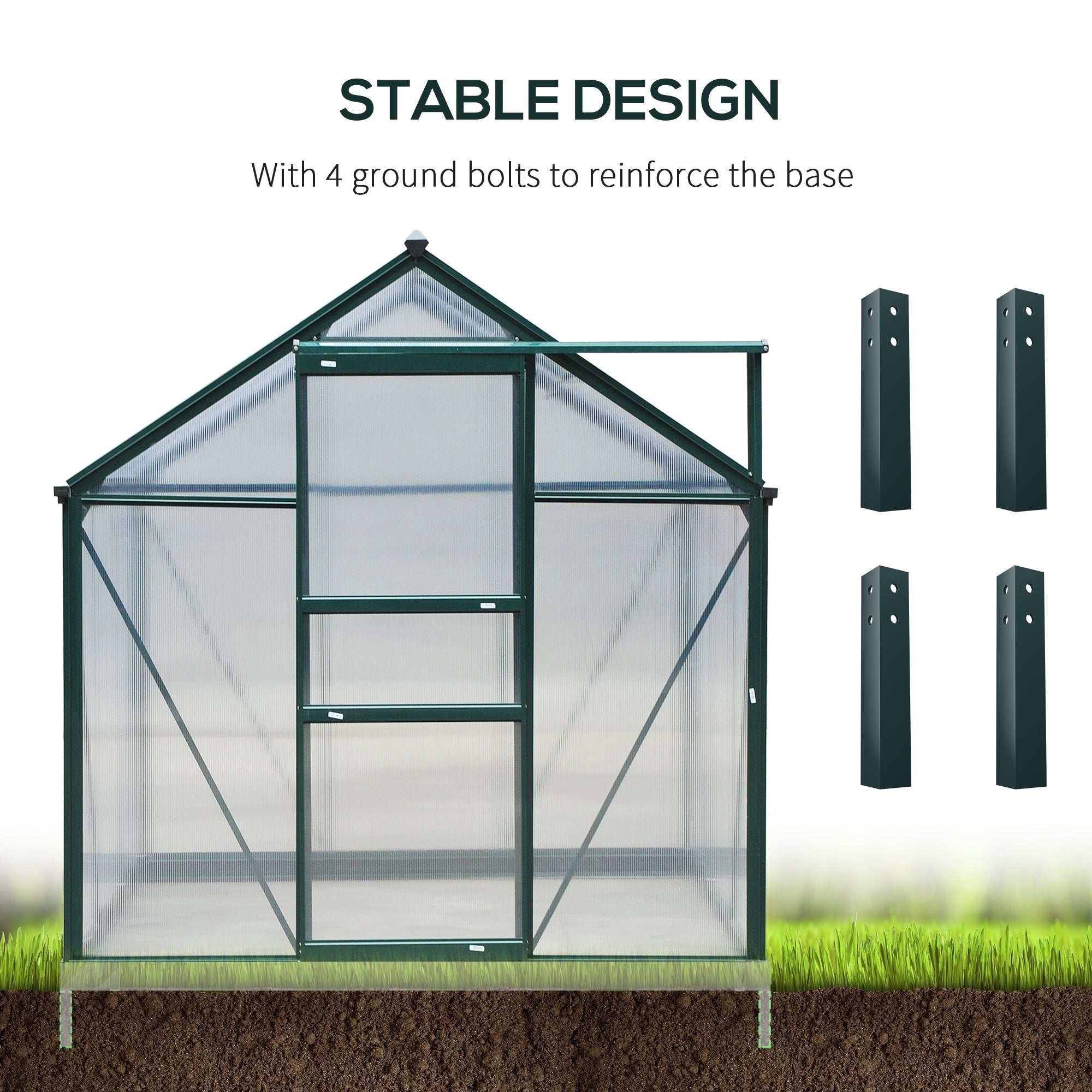 Outsunny BloomGreen 6' x 8' Greenhouse with Rain Gutter and Roof Vent Dark Green - 845-059