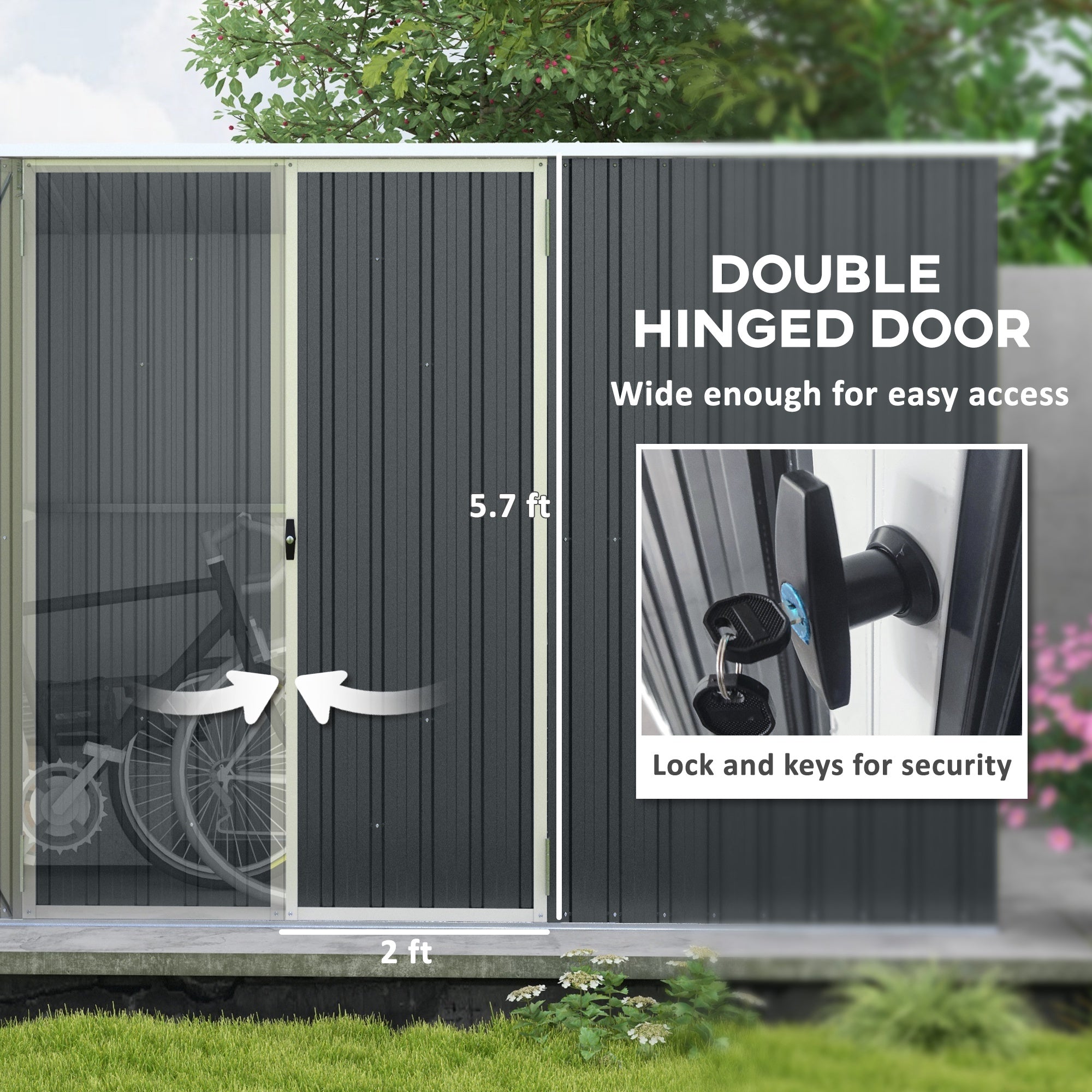 Outsunny 11' x 6' Metal Storage Shed with Lockable Door for Backyard, Garden, Lawn, Gray - 845-680V01CG