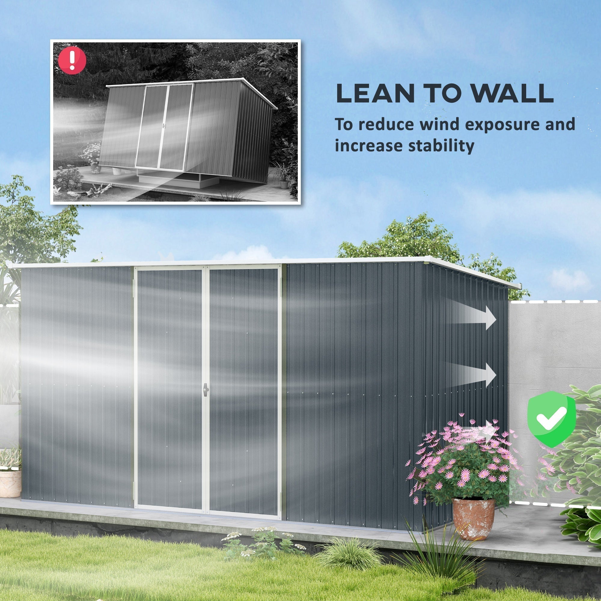 Outsunny 11' x 6' Metal Storage Shed with Lockable Door for Backyard, Garden, Lawn, Gray - 845-680V01CG