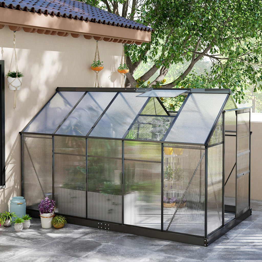 Outsunny BloomGreen 6' x 10' Greenhouse with Rain Gutter and Roof Vent Gray - 845-059V01GY