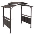 Outsunny 8' x 5' BBQ Grill Gazebo, Double Tiered Roof, Steel Frame, 2 Shelves, Brown - 84C-221V00BN