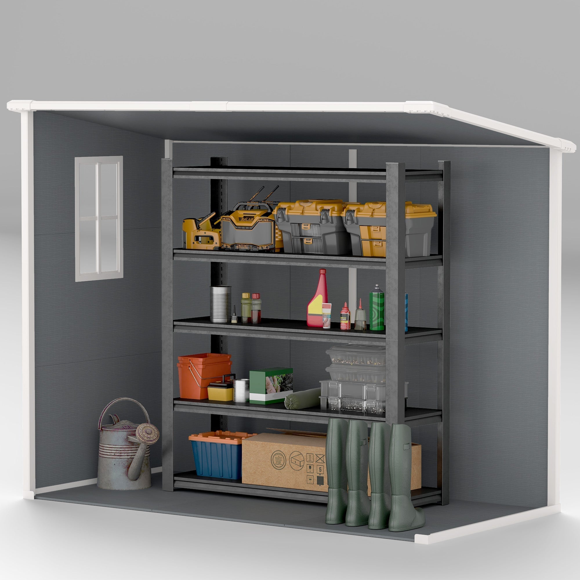 Outsunny EverBase 8' x 4' Outdoor Storage Shed with Window, Lockable Doors and Vents, Gray - 84H-156V00GY
