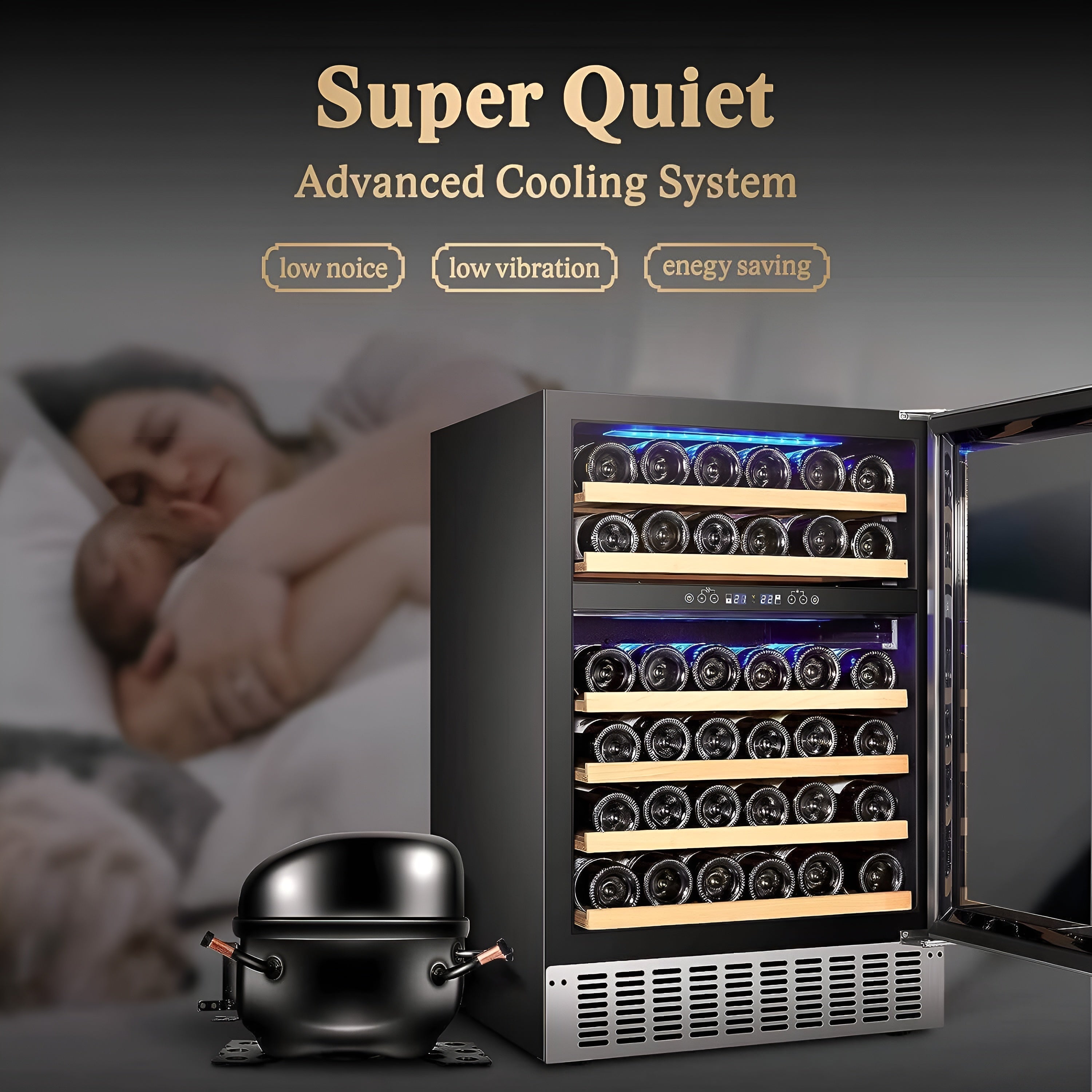 AOBOSI 24 Inch Dual Zone Wine Cooler Holds 46 Bottles - JC-145B