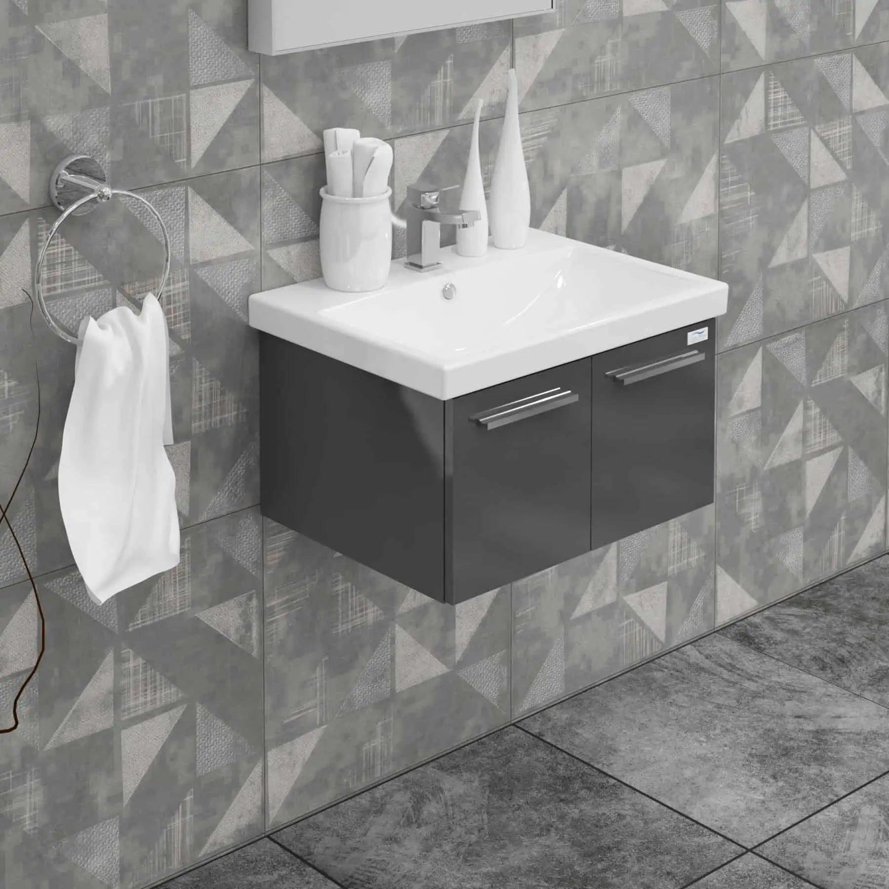 Casa Mare Aspe 24" Bathroom Vanity and Ceramic Sink Combo with LED Mirror - Aspe60GB-24