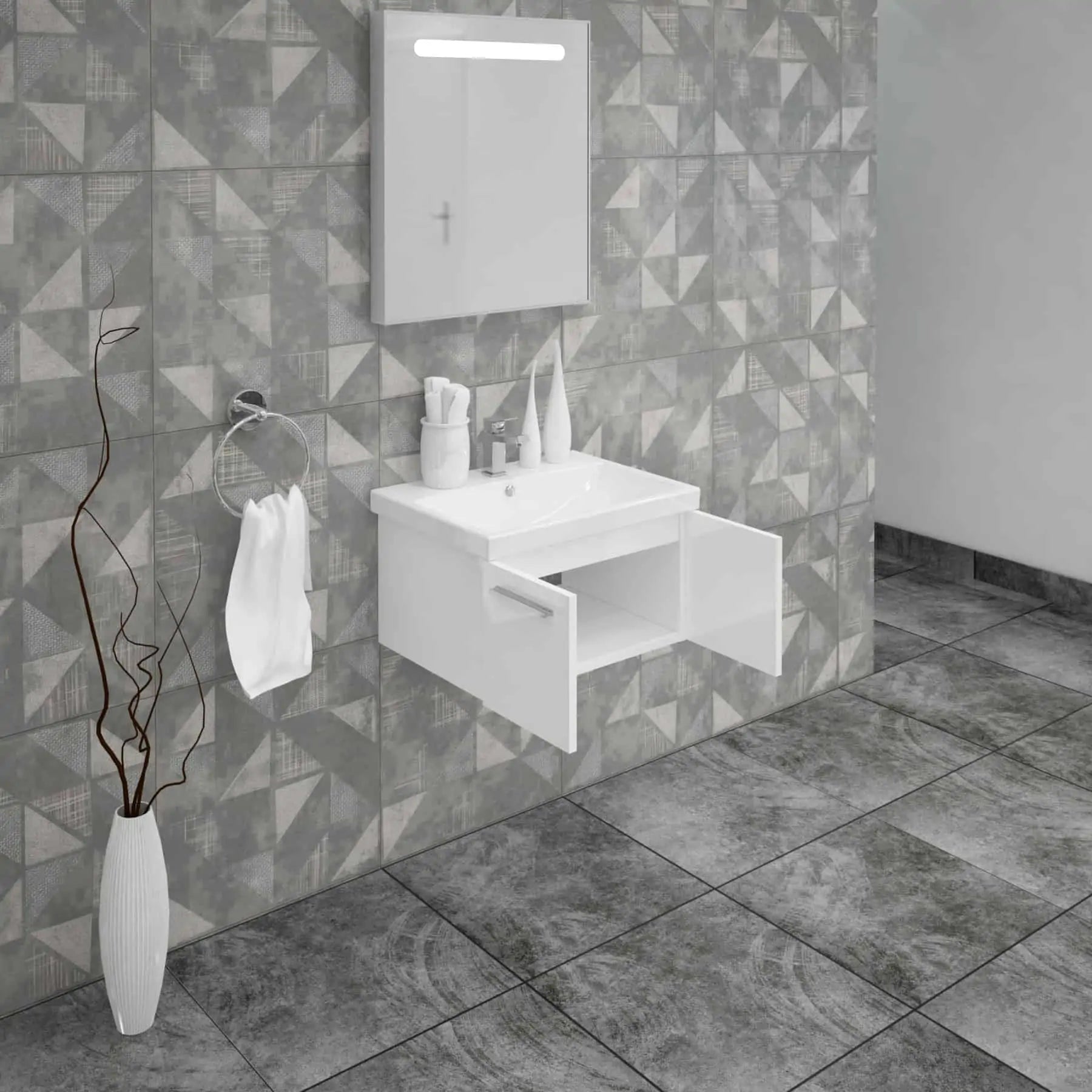 Casa Mare Aspe 32" Bathroom Vanity and Ceramic Sink Combo with LED Mirror - Aspe80GB-32