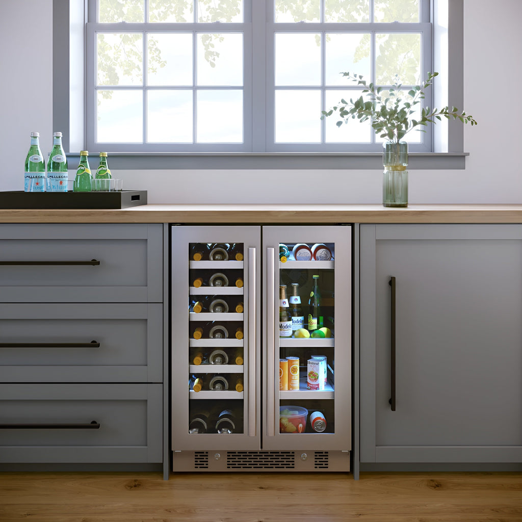 Avallon 24 Inch Wide 21 Bottle Capacity and 64 Can Capacity Beverage Center with LED Lighting and Double Pane Glass - AWBC242GGFDPRG