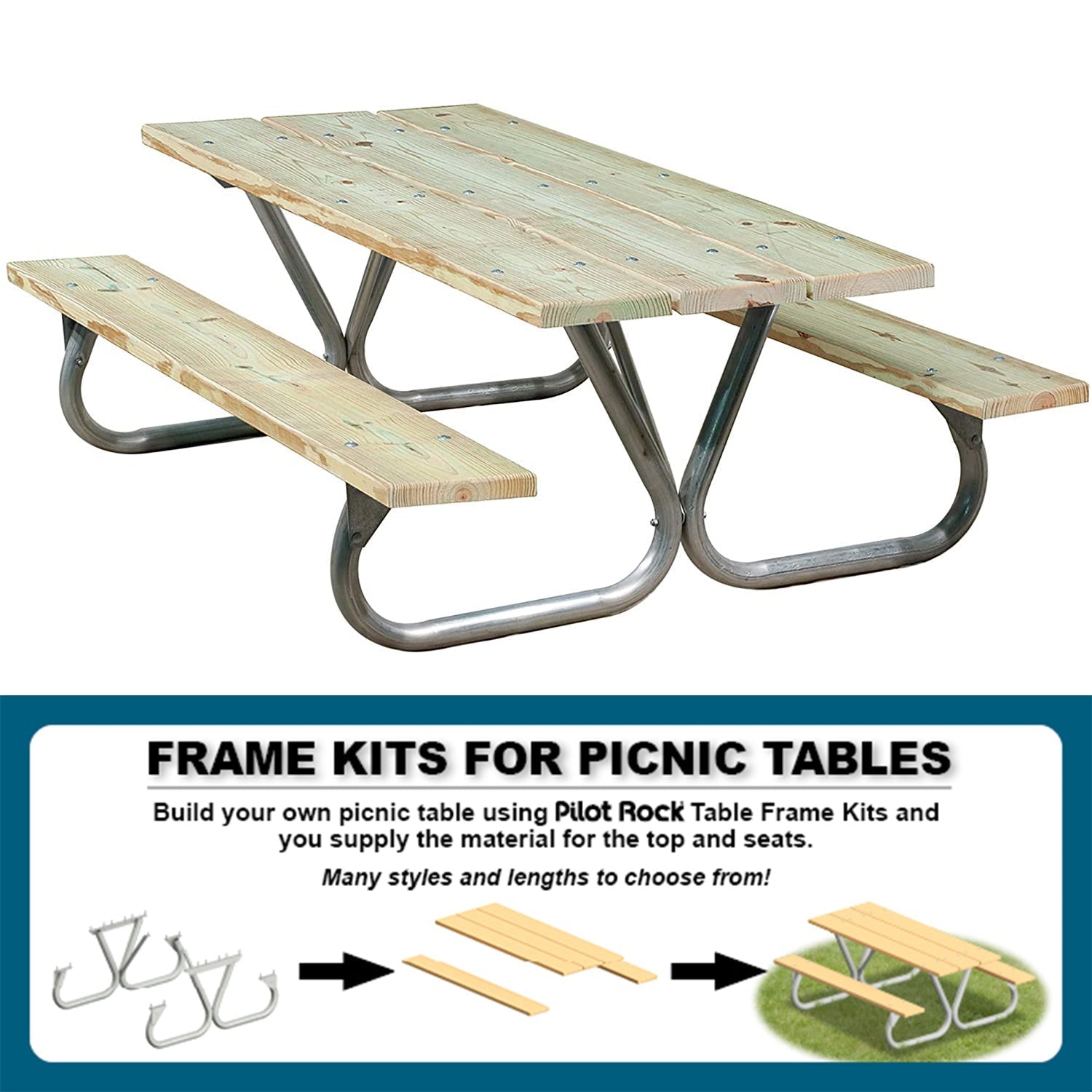 Pilot Rock 6 Pack 6'/8' Outdoor Steel Non Tip Picnic Table Leg Kits (Frame Only) - 415922