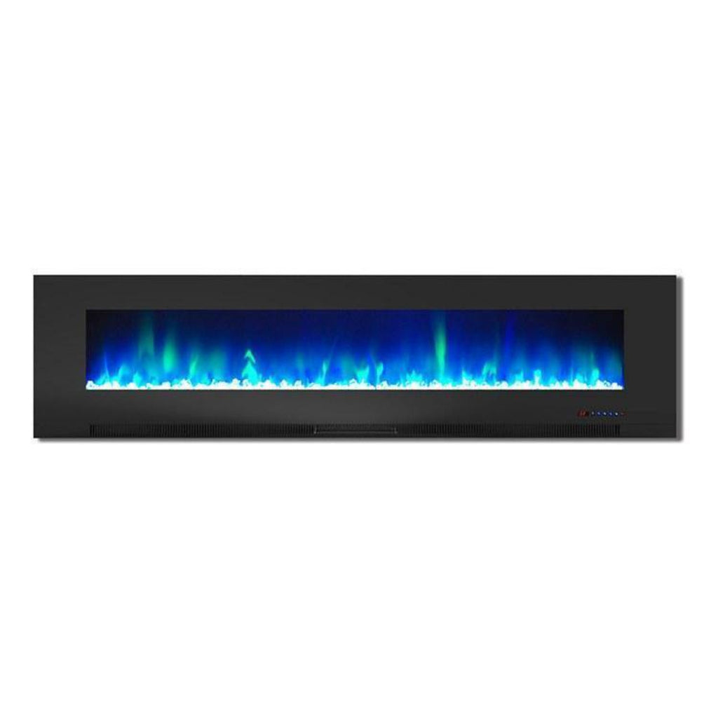 Cambridge 78 In. Wall-Mount Electric Fireplace in Black with Multi-Color Flames and Crystal Rock Display - CAM78WMEF-1BLK
