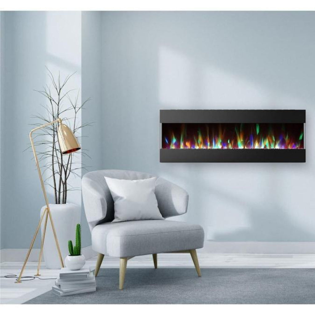 Cambridge 60 In. Recessed Wall-Mounted Electric Fireplace with Crystal and LED Color Changing Display, Black/White - CAM60RECWMEF-1BLK