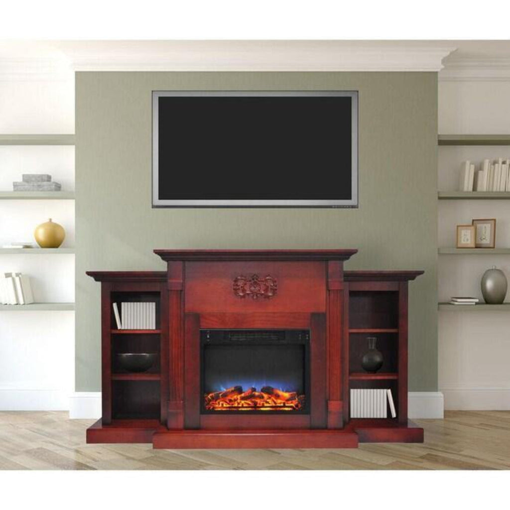 Cambridge Sanoma 72 In. Electric Fireplace in Cherry with Bookshelves and a Multi-Color LED Flame Display - CAM7233-1CHRLED