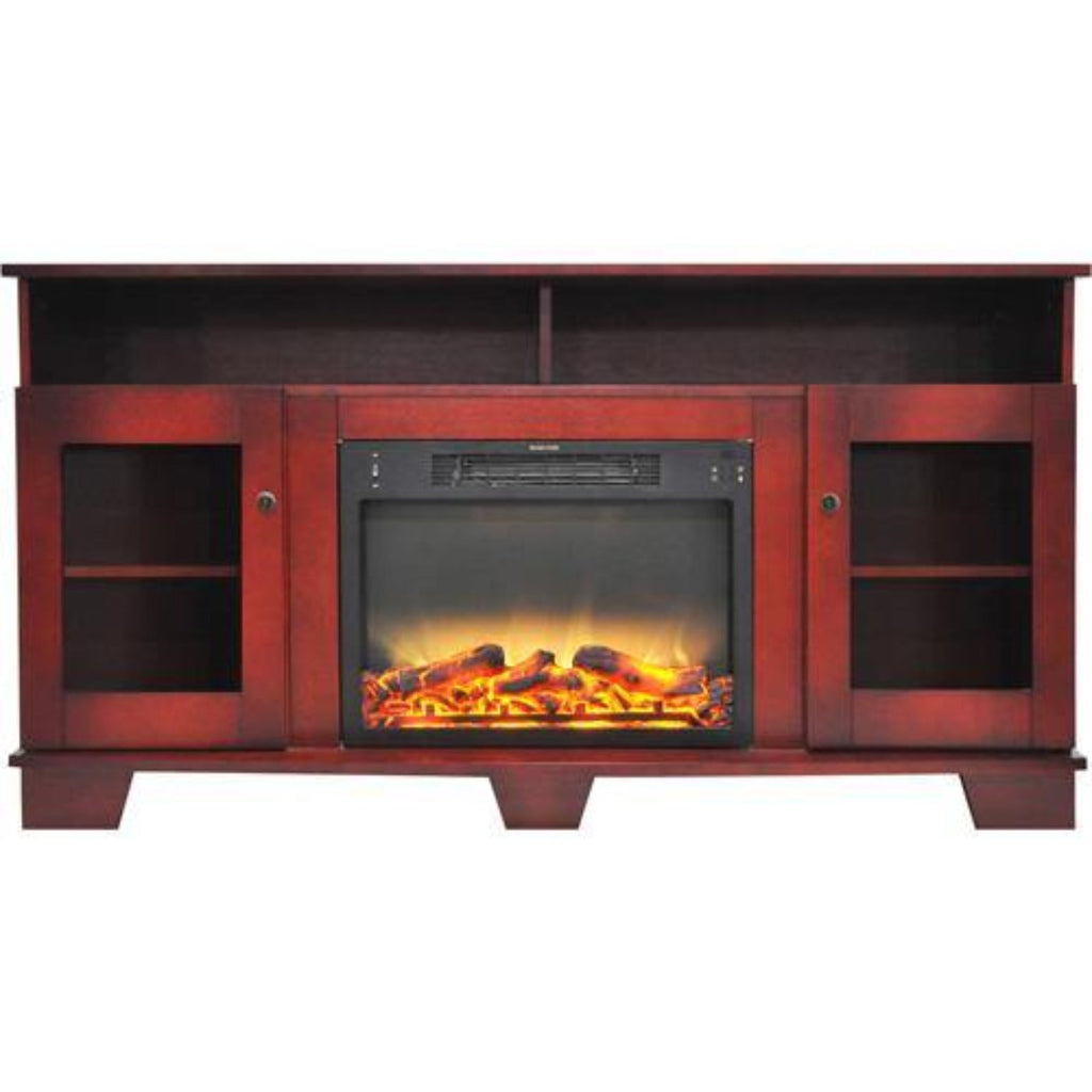 Cambridge Savona 59 In. Electric Fireplace in Cherry with Entertainment Stand and Enhanced Log Display - CAM6022-1CHRLG2