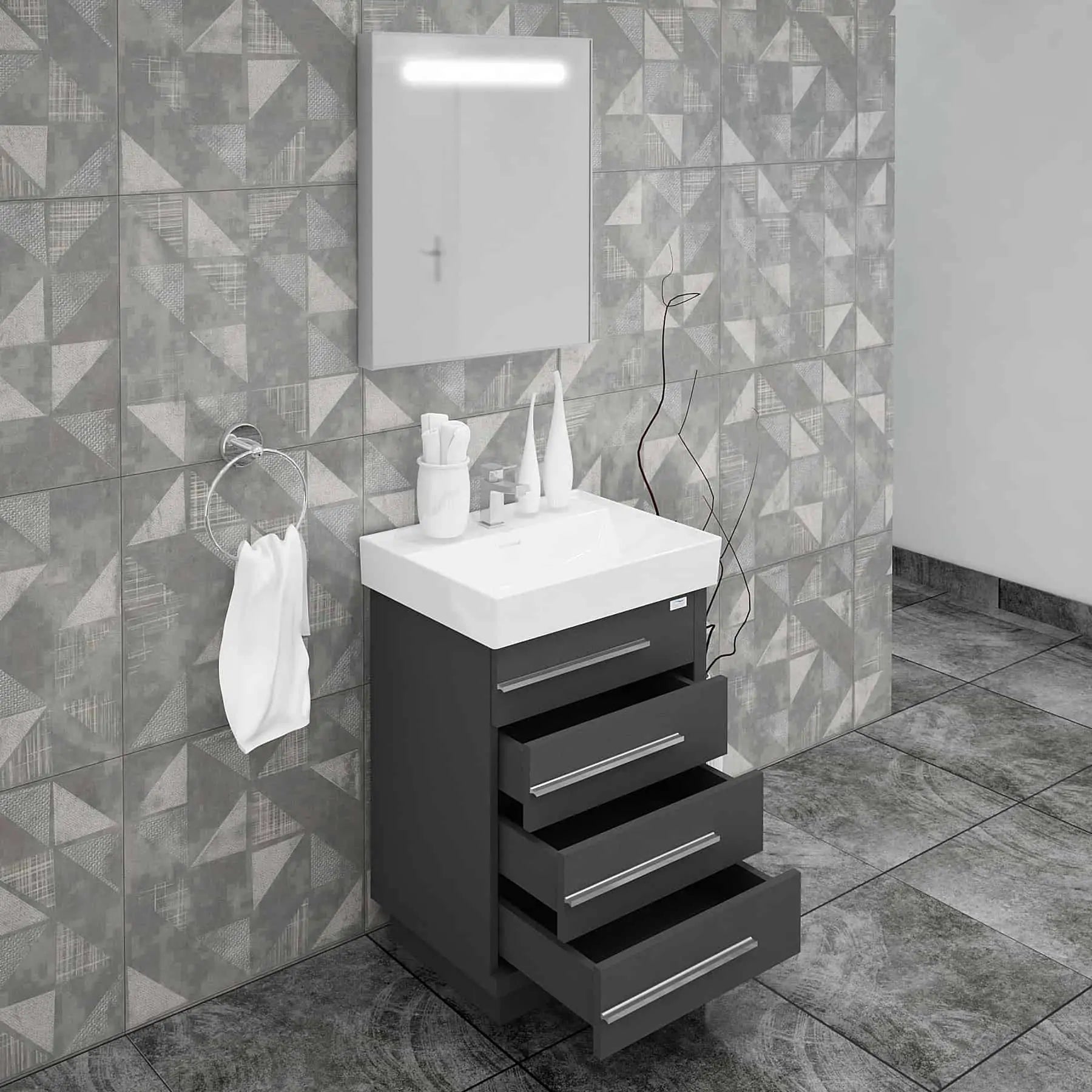 Casa Mare Domenico 24" Bathroom Vanity and Ceramic Sink Combo with LED Mirror - Domenico60GG-24