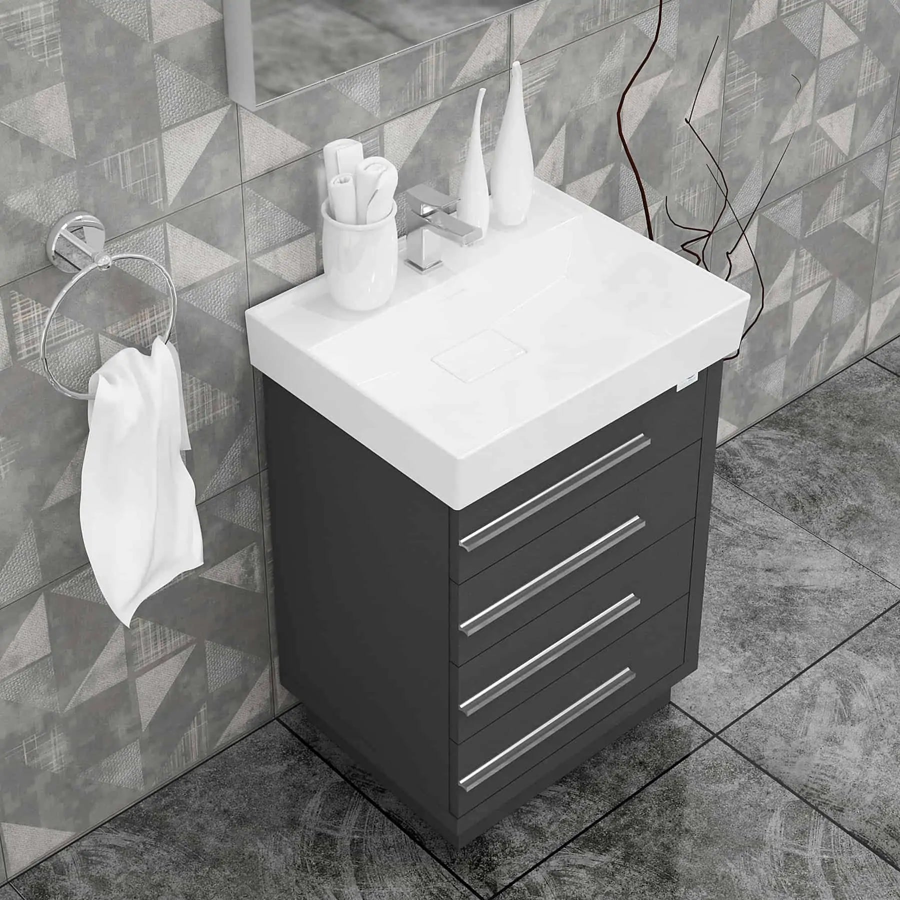 Casa Mare Domenico 24" Bathroom Vanity and Ceramic Sink Combo with LED Mirror - Domenico60GG-24