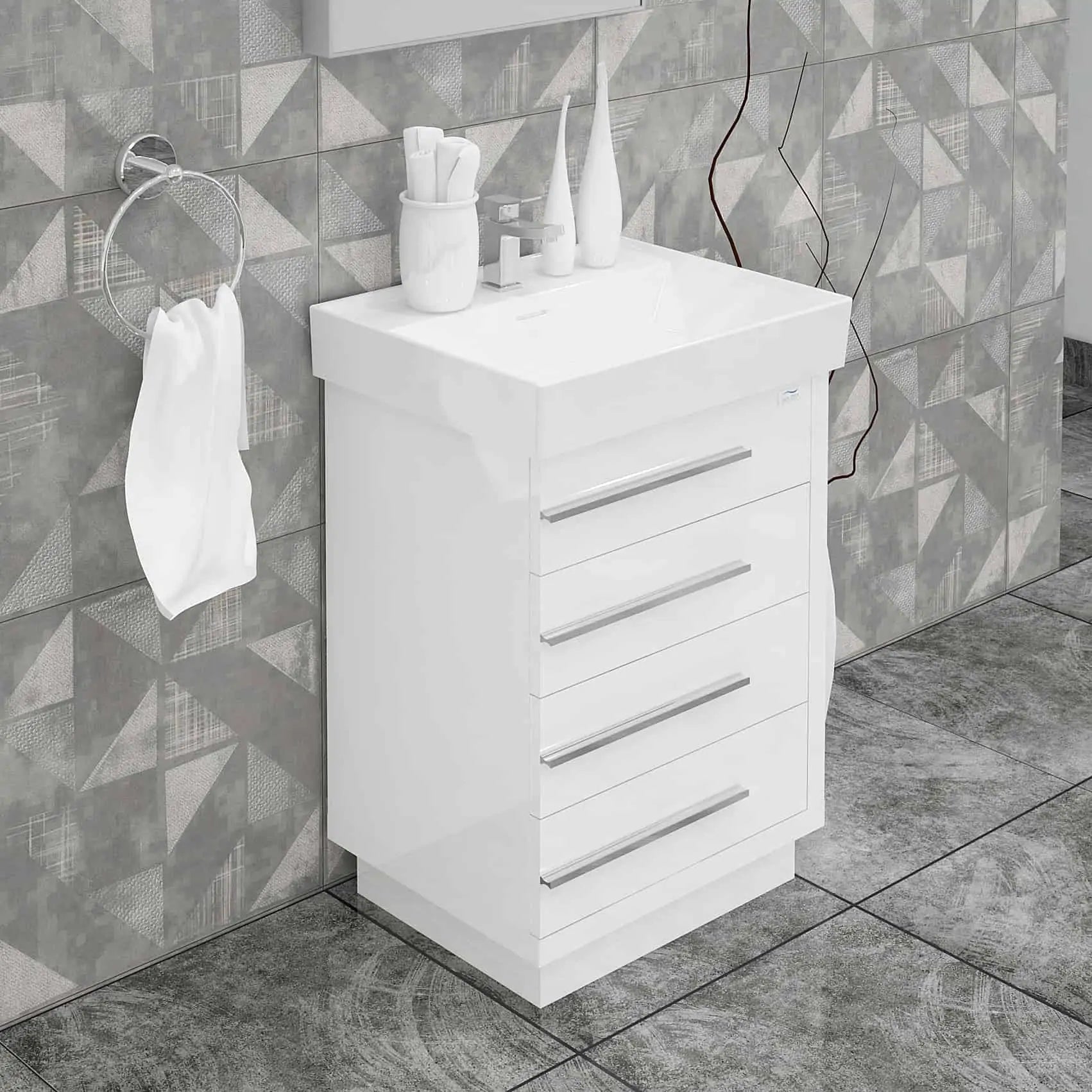 Casa Mare Domenico 24" Bathroom Vanity and Ceramic Sink Combo with LED Mirror - Domenico60GG-24