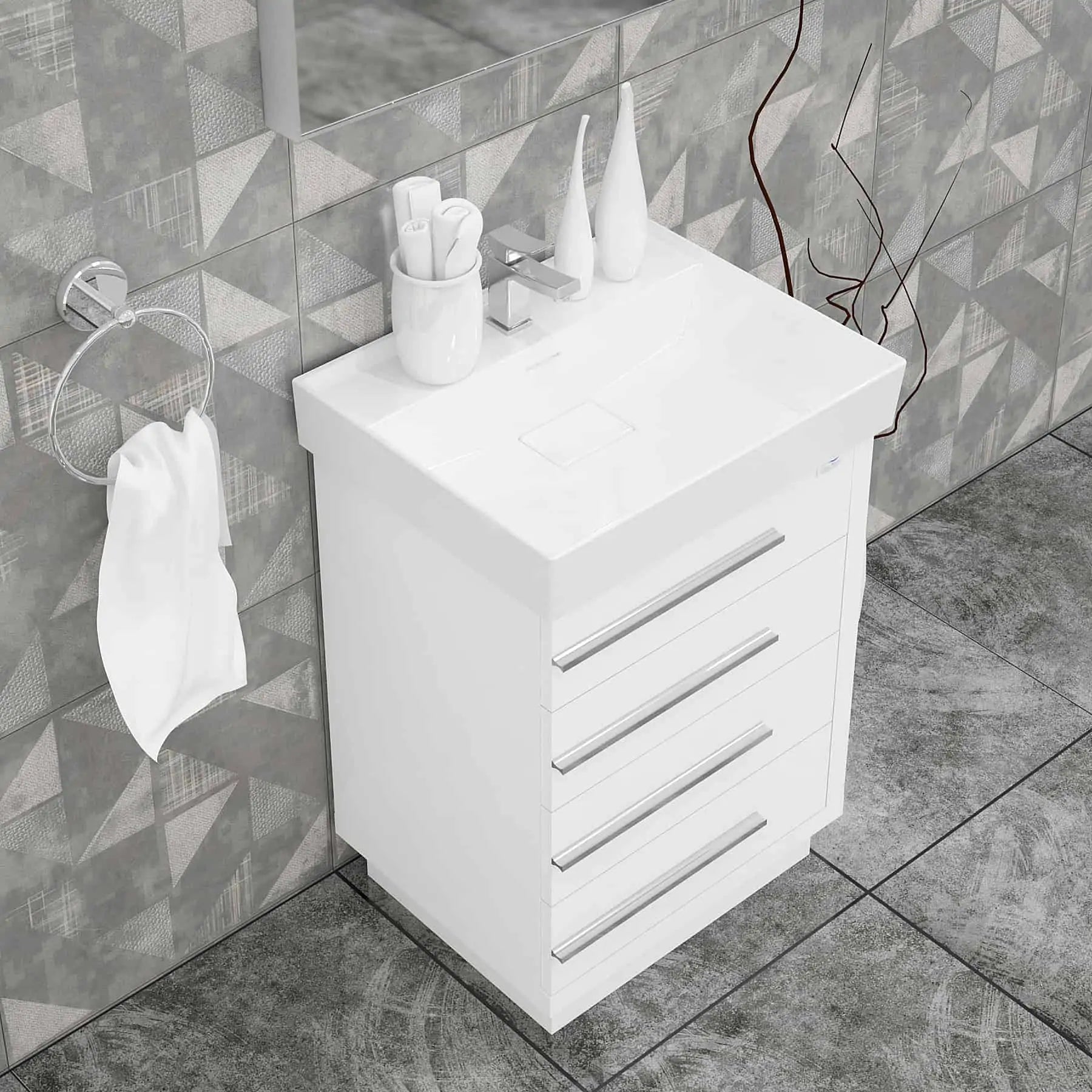 Casa Mare Domenico 32" Bathroom Vanity and Ceramic Sink Combo with LED Mirror - Domenico80GG-32