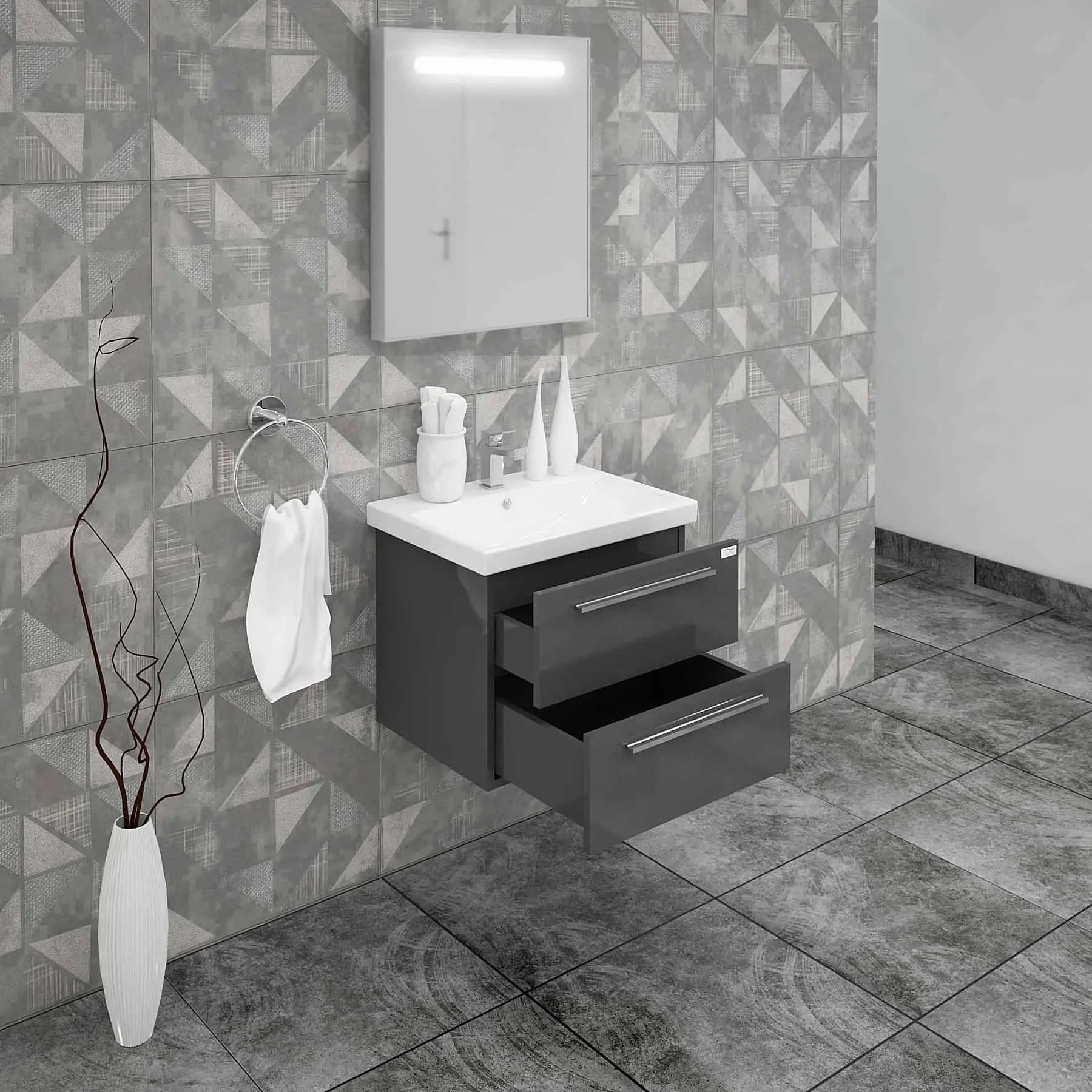 Casa Mare Elke 24" Bathroom Vanity and Ceramic Sink Combo with LED Mirror - Elke60GB-24