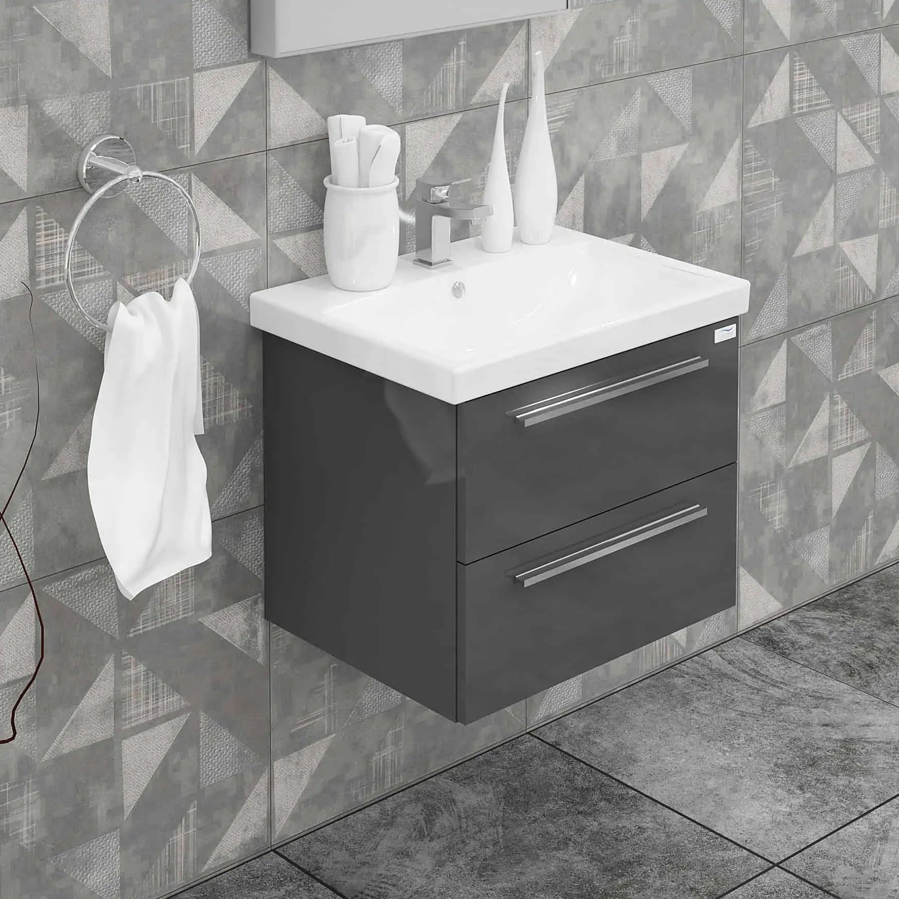 Casa Mare Elke 24" Bathroom Vanity and Ceramic Sink Combo with LED Mirror - Elke60GB-24