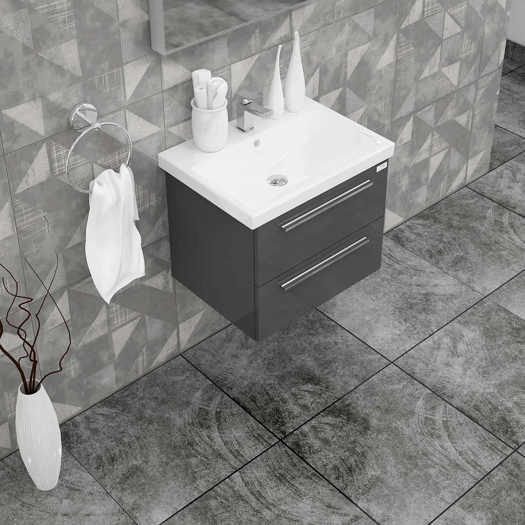 Casa Mare Elke 32" Bathroom Vanity and Ceramic Sink Combo with LED Mirror - Elke80GB-32