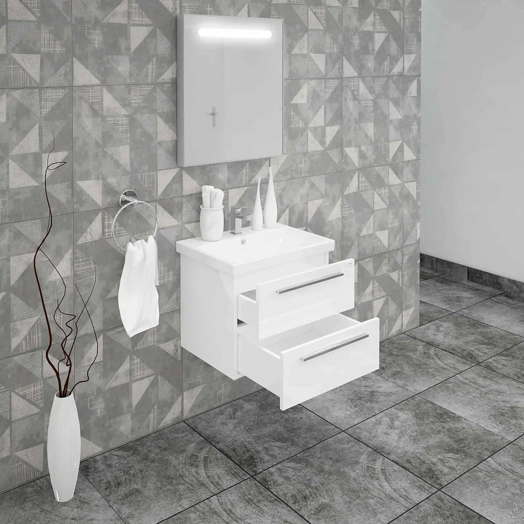 Casa Mare Elke 24" Bathroom Vanity and Ceramic Sink Combo with LED Mirror - Elke60GB-24
