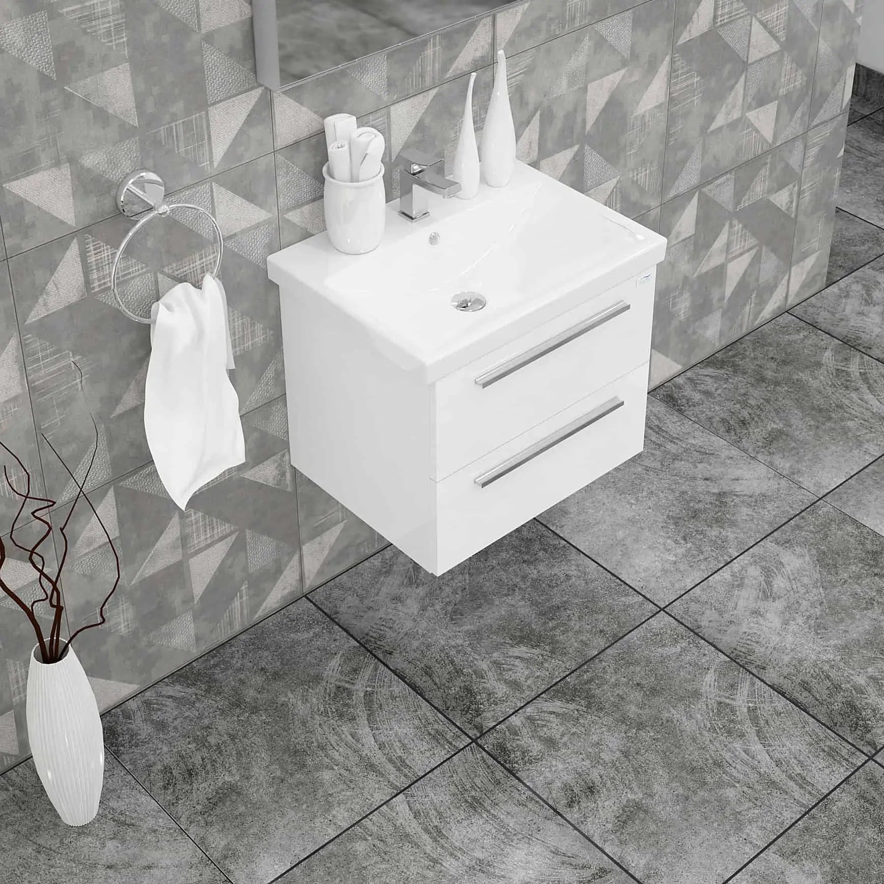 Casa Mare Elke 24" Bathroom Vanity and Ceramic Sink Combo with LED Mirror - Elke60GB-24