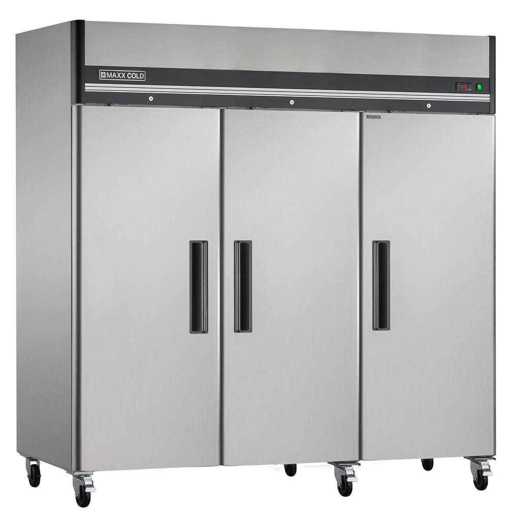 Maxx Cold Triple Door Reach-In Refrigerator, Top Mount, 81"W, 72 cu. ft. Storage Capacity, in Stainless Steel - MXCR-72FDHC