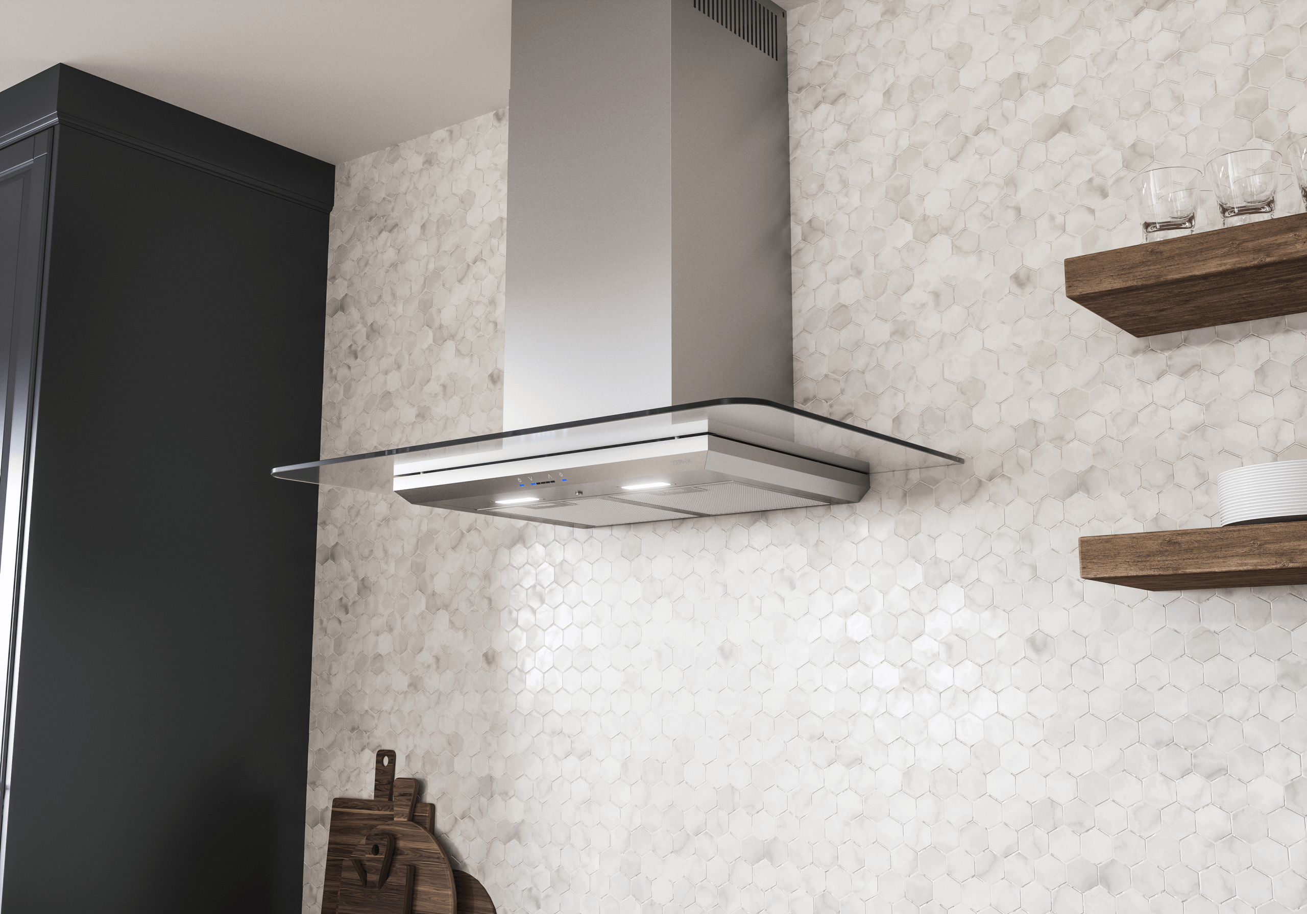 ZEPHYR Verona, Wall, 90cm, SS+Glass, LED, ACT in Stainless Steel - ZVOM90BG