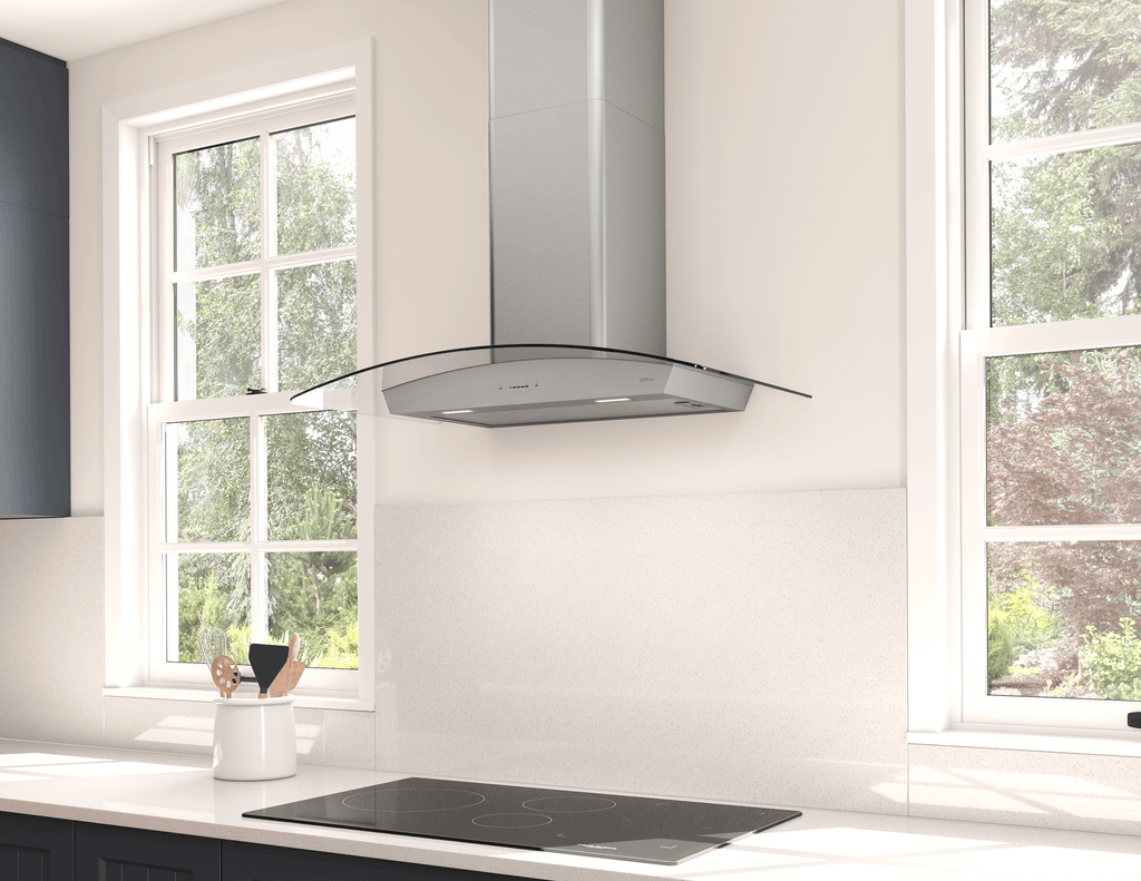 ZEPHYR Ravenna Wall, 30in, SS+Clear Glass, LED in Stainless Steel - ZRVE30CGC