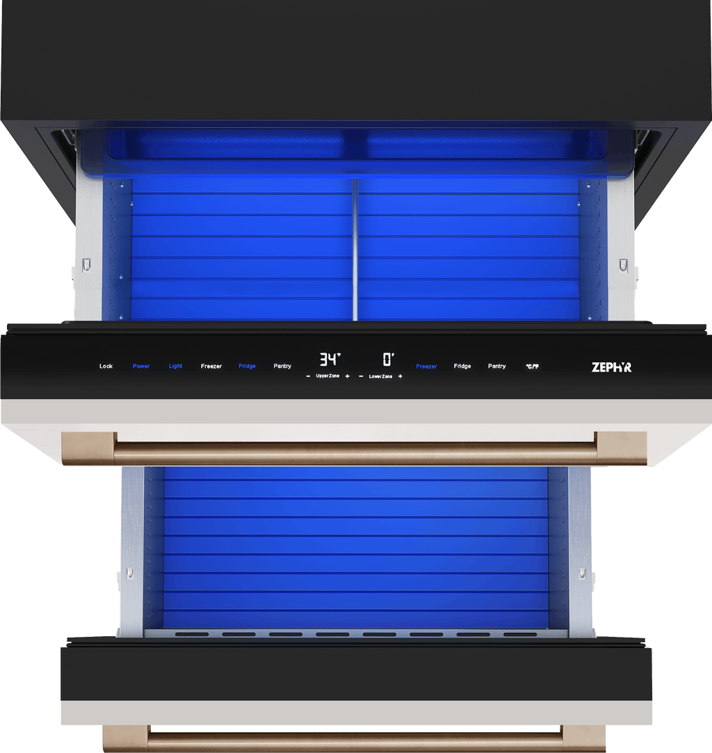 ZEPHYR Presrv Refrigerator Freezer Drawers, 24in, Panel Ready Custom Panel Ready - PRRFD24C2AP