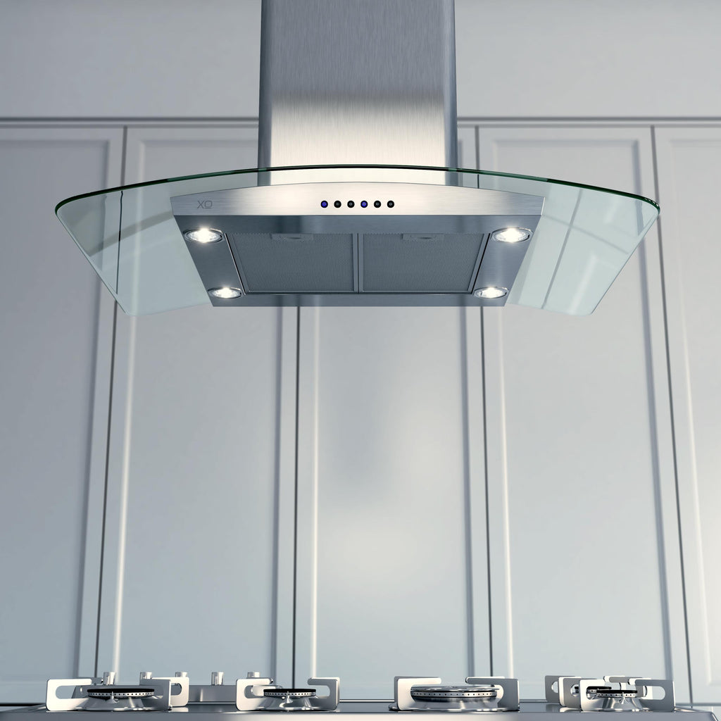 XO APPLIANCE XOMI42GC 42" CCC 600/395 CFM Island Hood Stainless/Glass in Stainless Steel - XOMI42GC