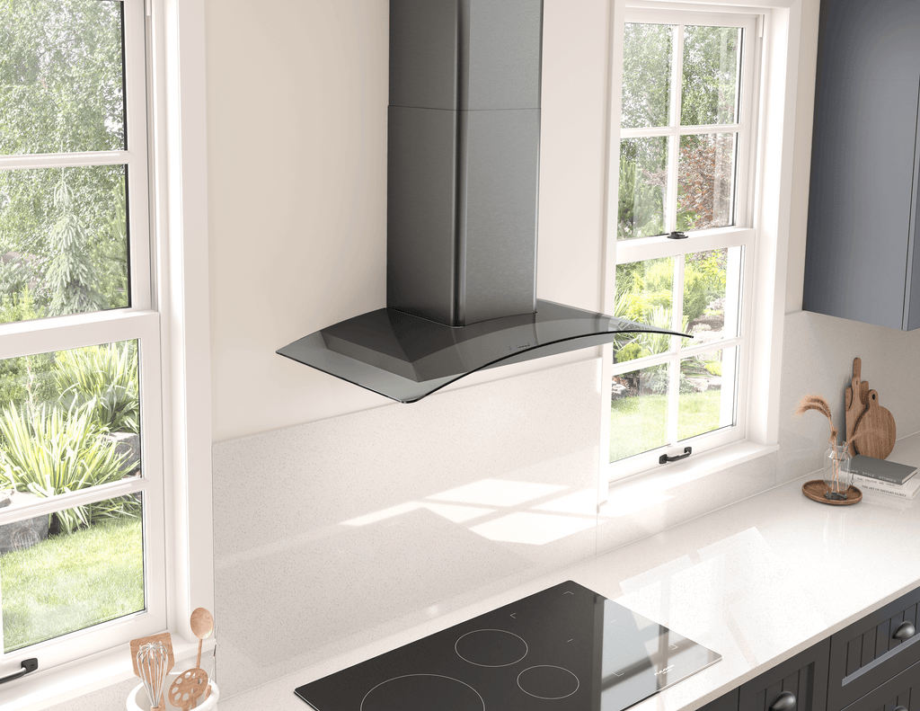 ZEPHYR Ravenna Wall, 90cm, Black SS+Gray Glass, LED Black in Stainless Steel - ZRVM90CBSGG