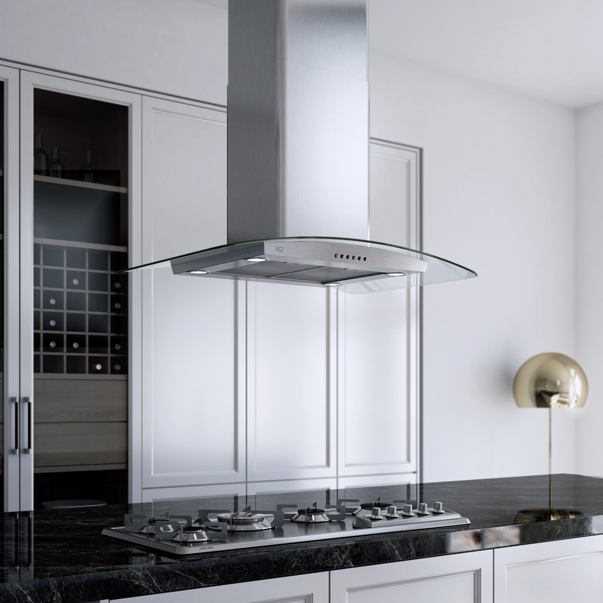 XO APPLIANCE XOMI42GC 42" CCC 600/395 CFM Island Hood Stainless/Glass in Stainless Steel - XOMI42GC
