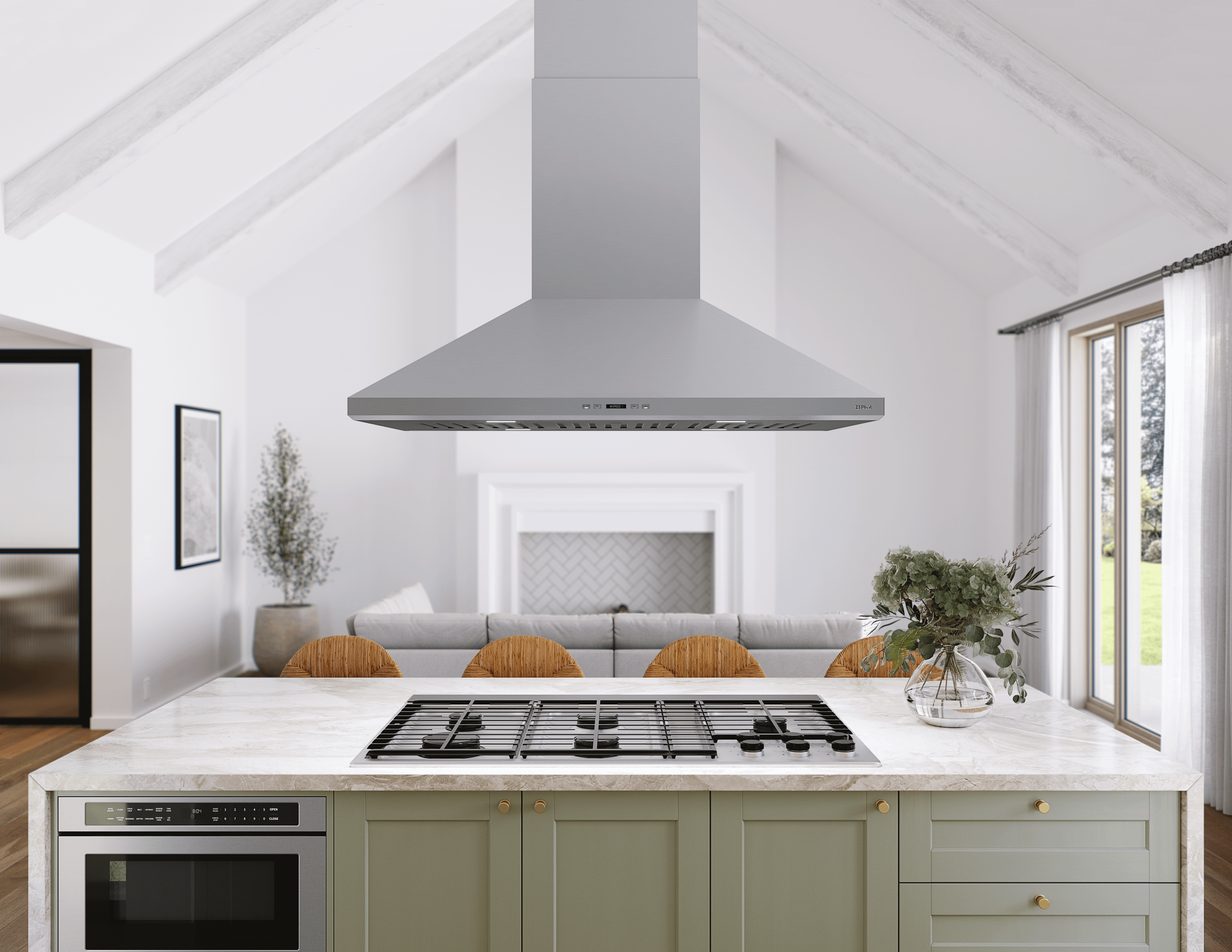 ZEPHYR Siena Pro, Island, 48", SS, LED, ACT in Stainless Steel - ZSLE48DS
