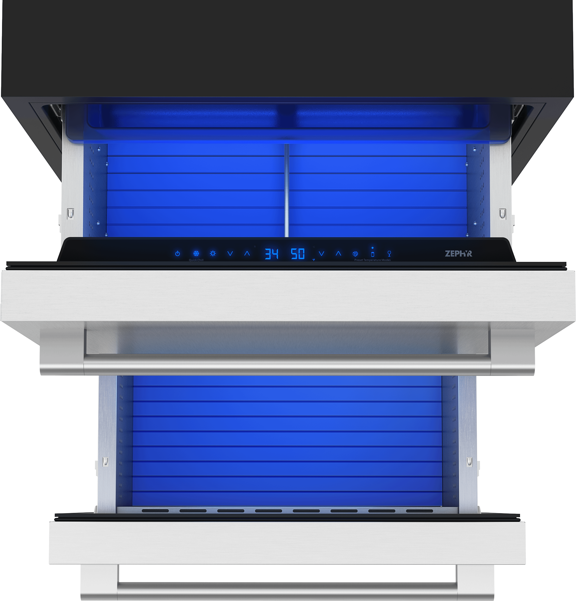 ZEPHYR Presrv Refrigerator Drawers, 24in Compact, SS, 2 Zone in Stainless Steel - PRRD24C2AS