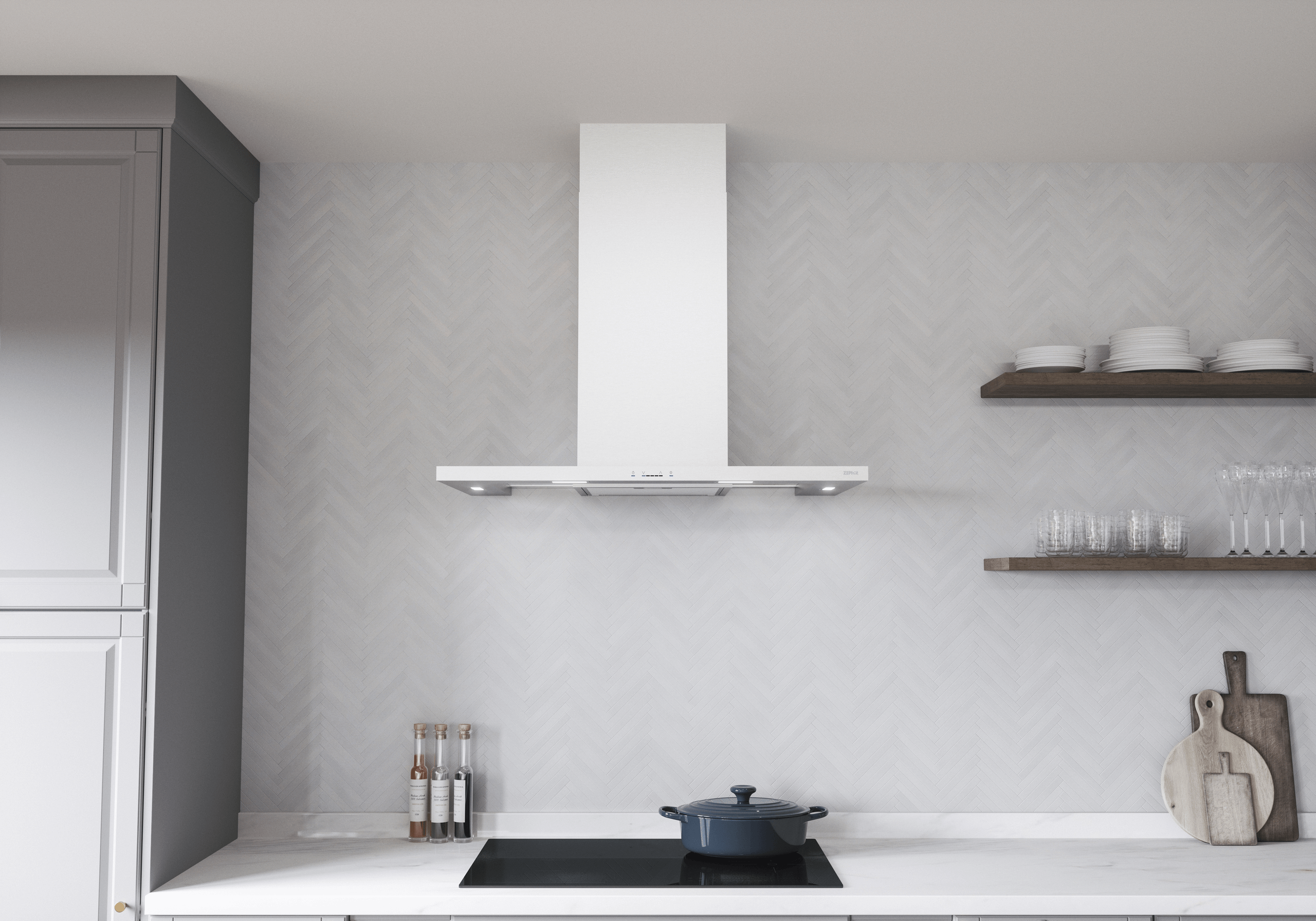 ZEPHYR Modena, Wall, 90cm, SS+Glass, LED, ACT in Stainless Steel - ZMOM90BS