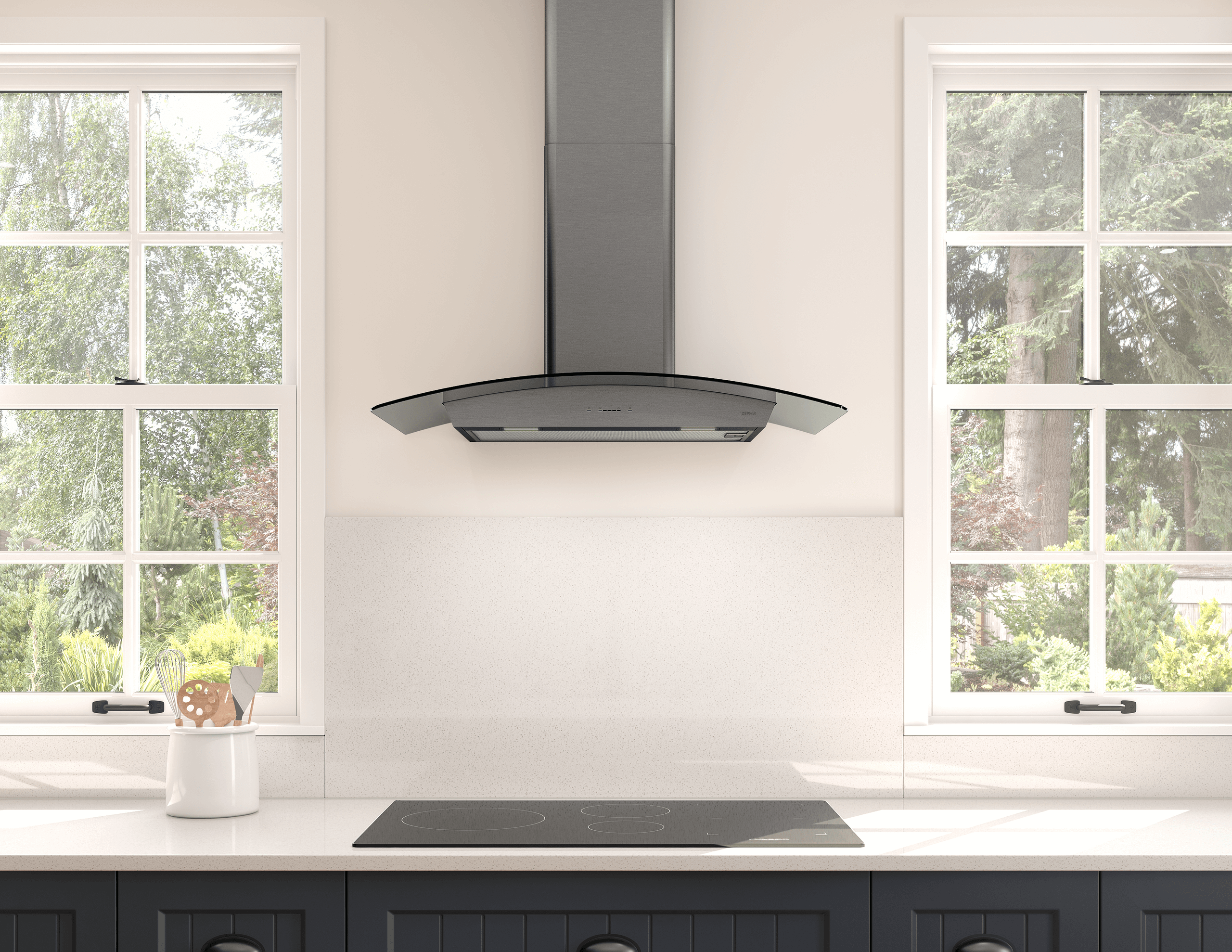 ZEPHYR Ravenna Wall, 90cm, Black SS+Gray Glass, LED Black in Stainless Steel - ZRVM90CBSGG