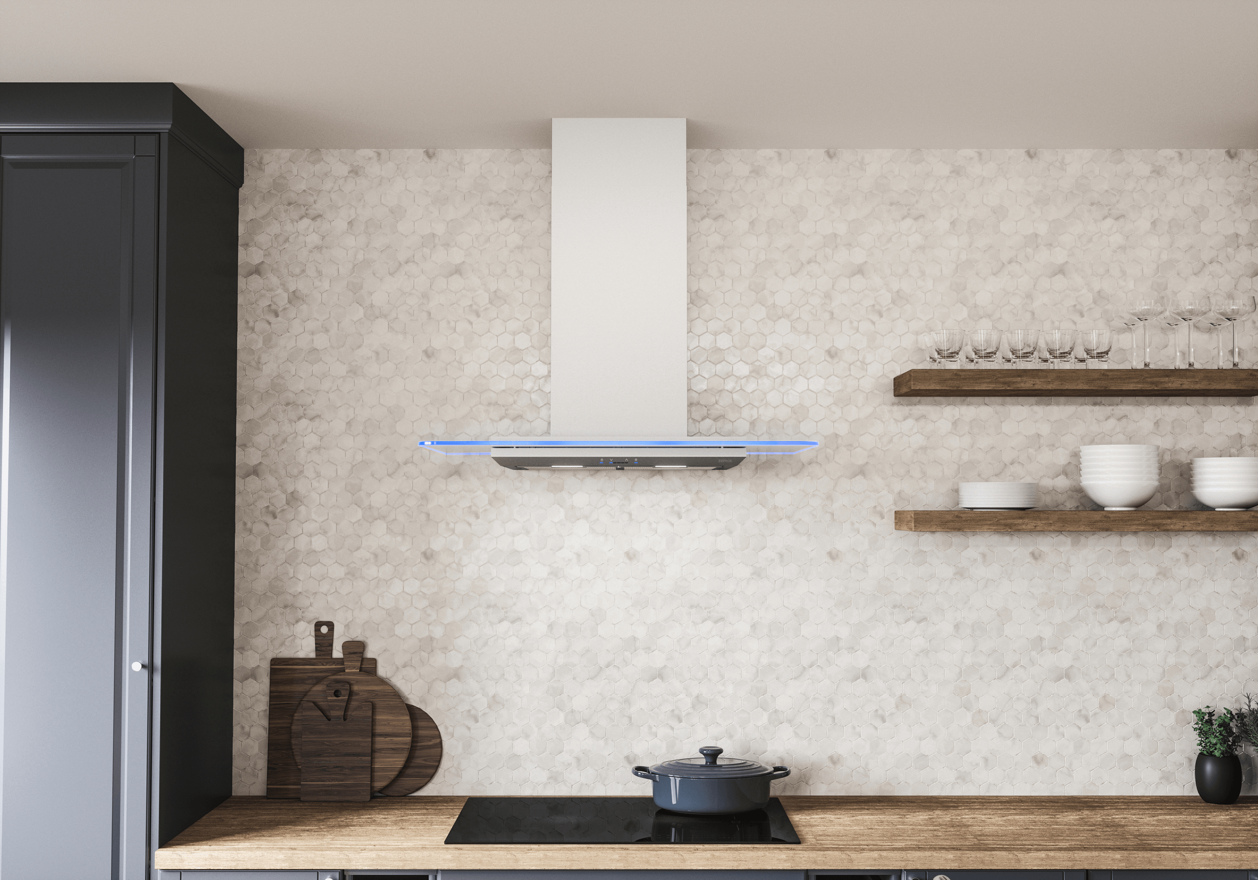 ZEPHYR Verona, Wall, 90cm, SS+Glass, LED, ACT in Stainless Steel - ZVOM90BG
