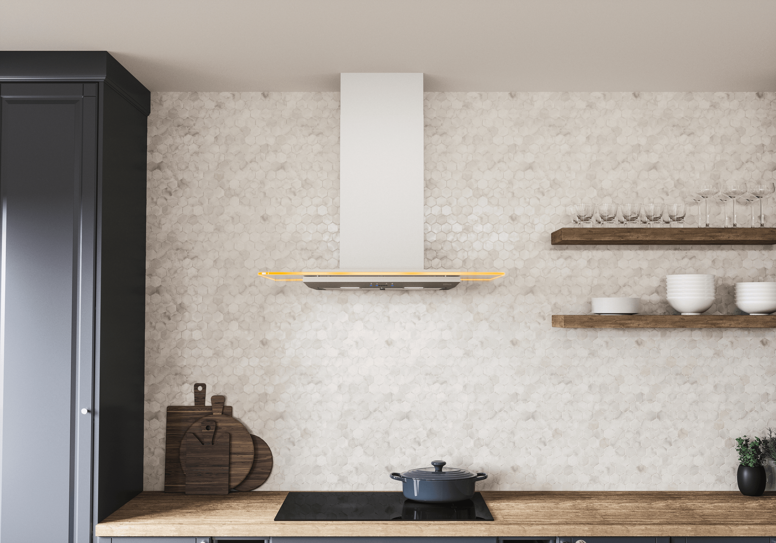ZEPHYR Verona, Wall, 90cm, SS+Glass, LED, ACT in Stainless Steel - ZVOM90BG